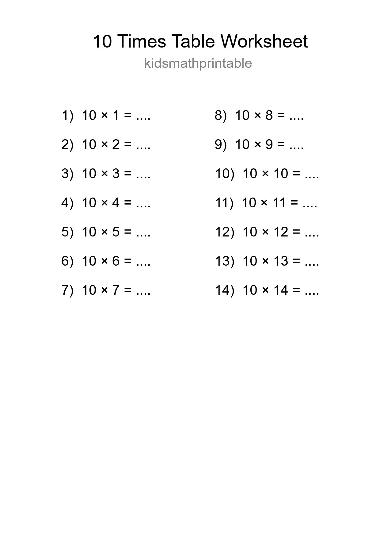 10 Times Table Worksheet For Grade 3 With Answers - Part 229