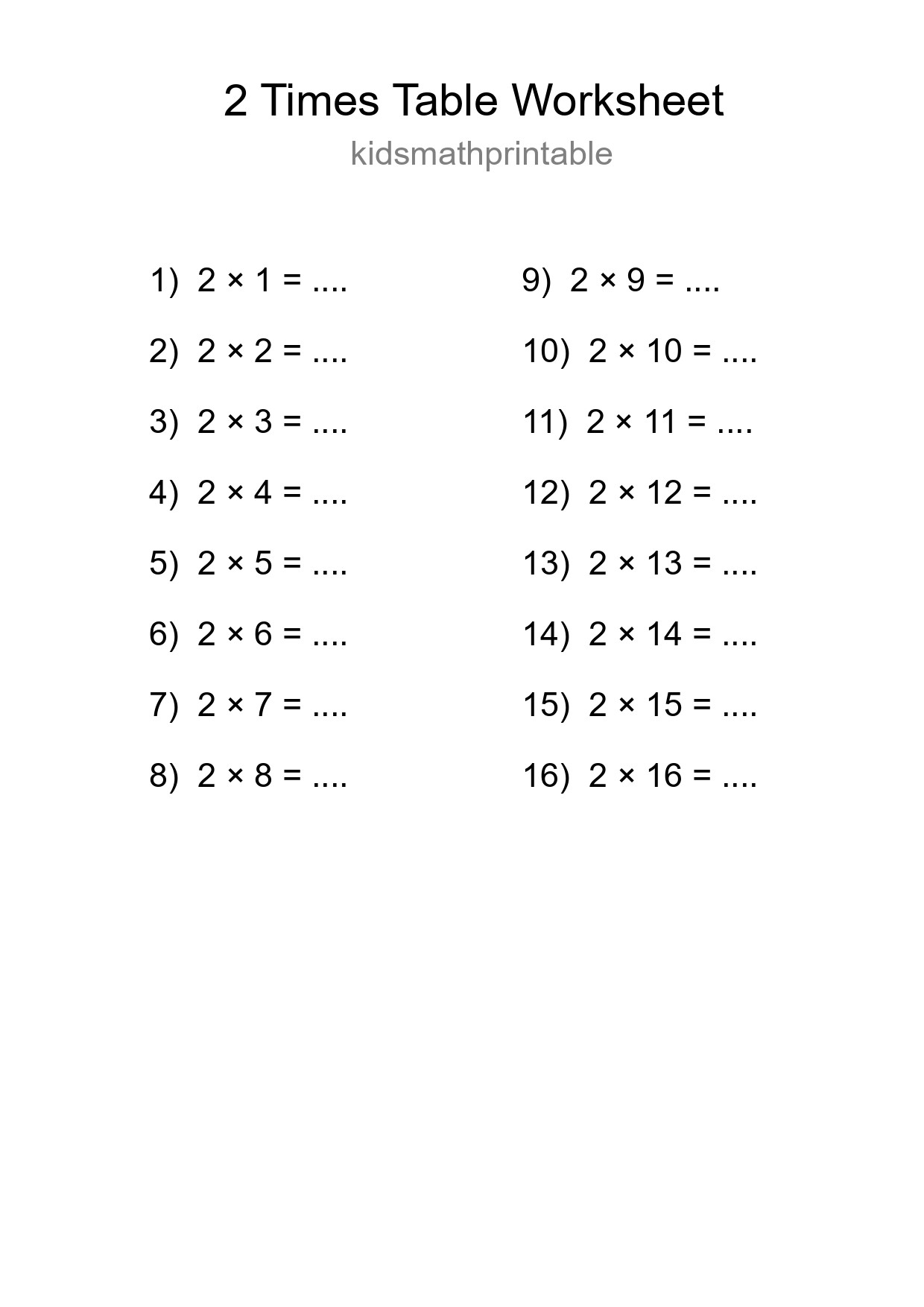 2 Times Table Worksheet For Grade 2 - Part 251