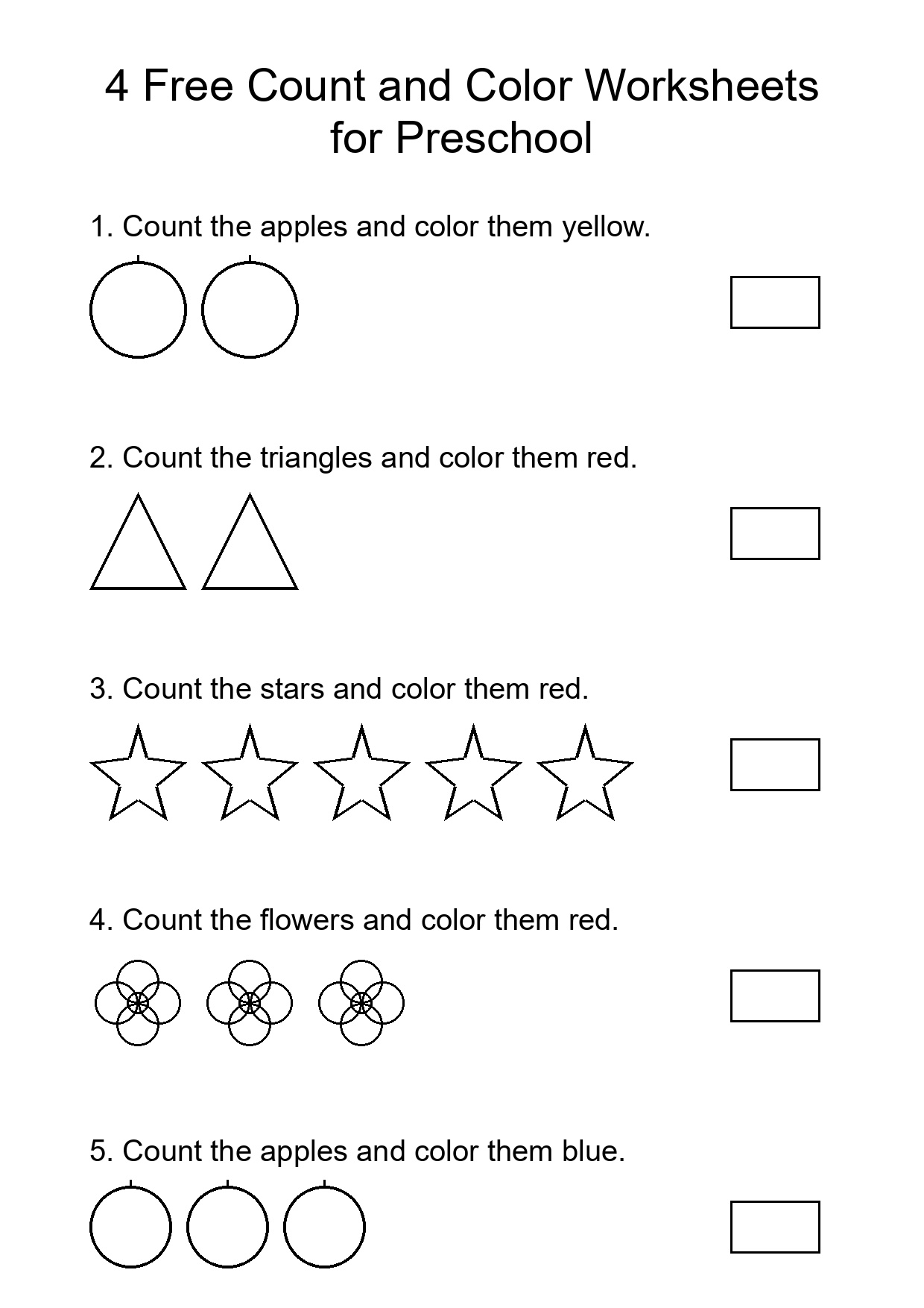 4 Free Count and Color Worksheets for Preschool