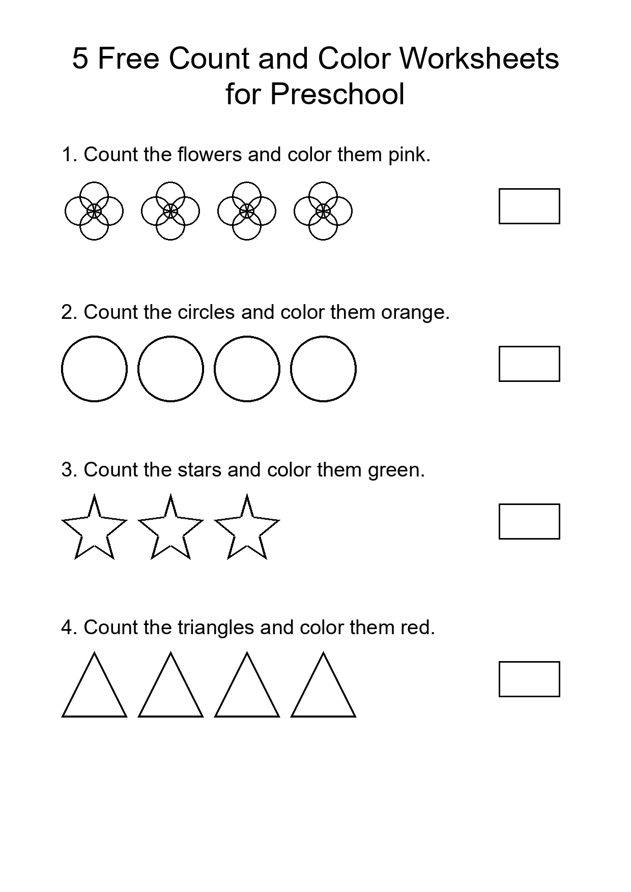 5 Free Count and Color Worksheets for Preschool