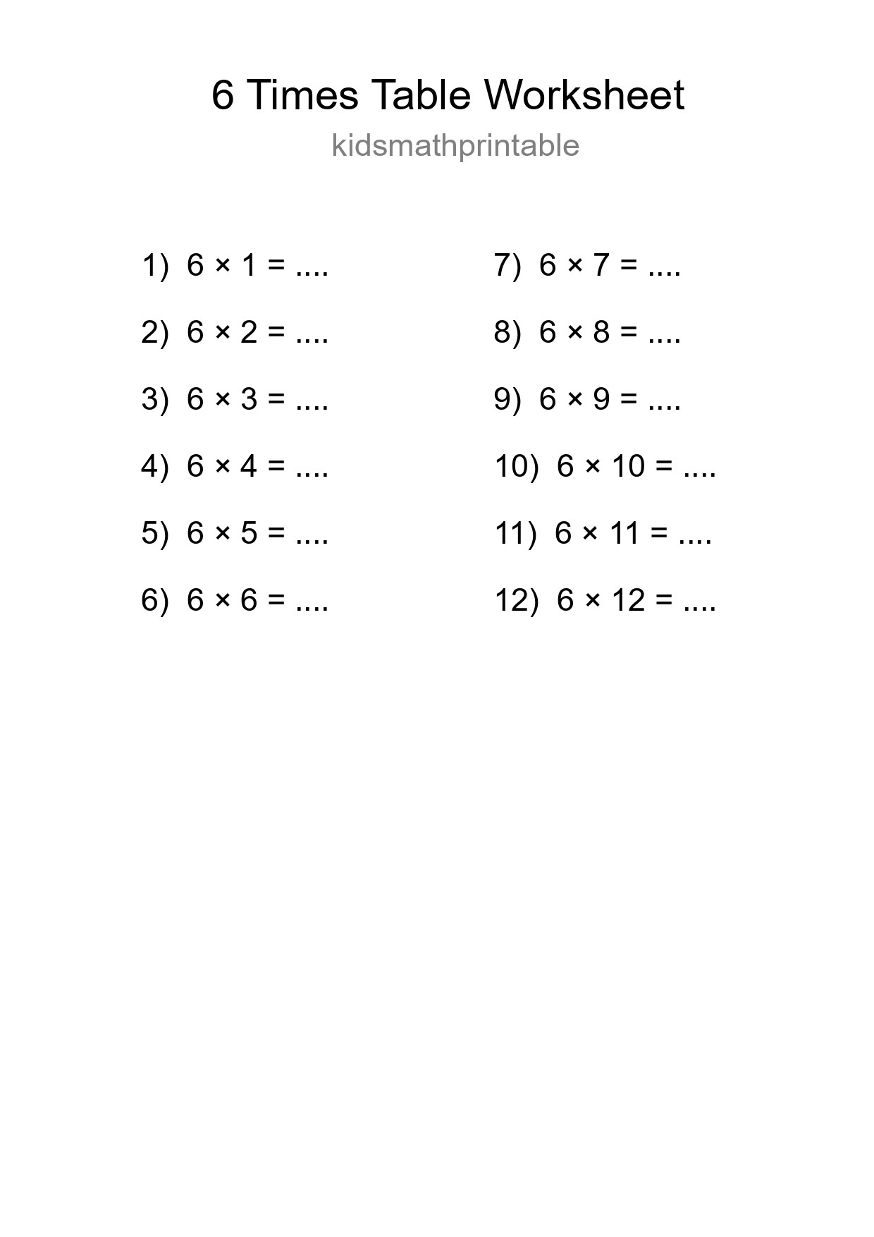 6 Times Table Worksheet For Grade 3 - Part 284