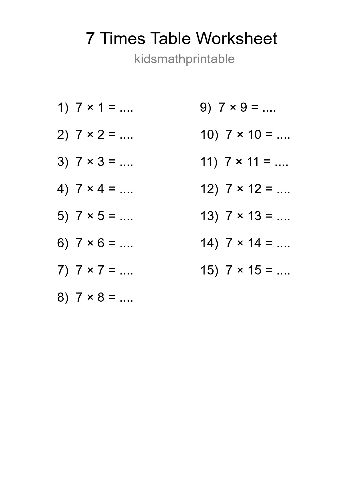 7 Times Table Worksheet For Grade 3 With Answers - Part 262