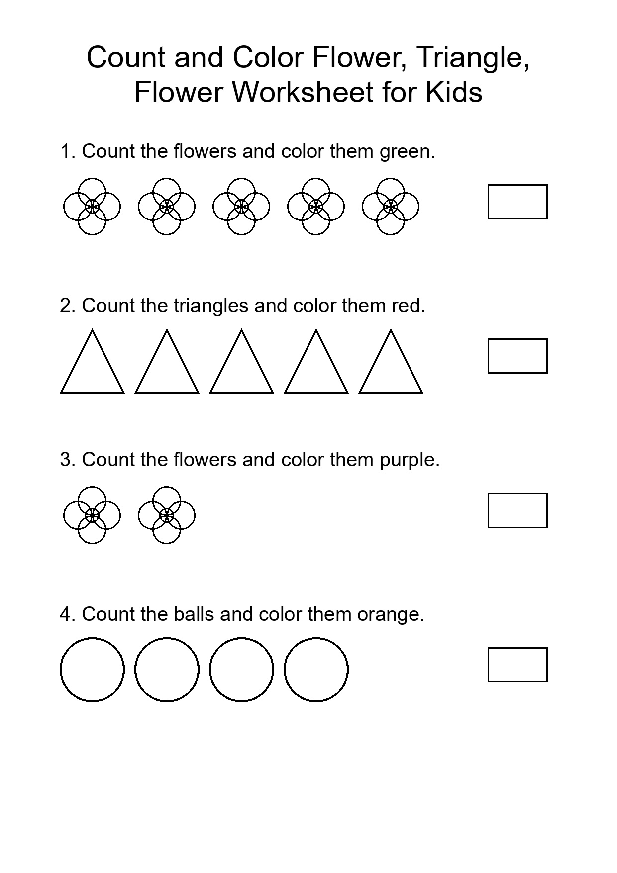 Count and Color Flower, Triangle, Flower Worksheet for Kids