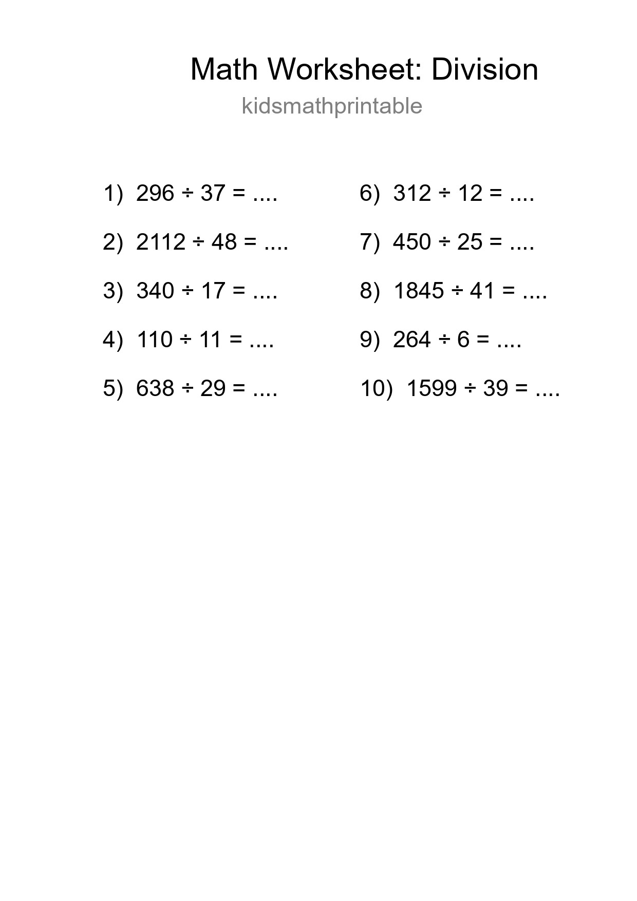 Free 10 Division Math Worksheet For Grade 2 - Part 37