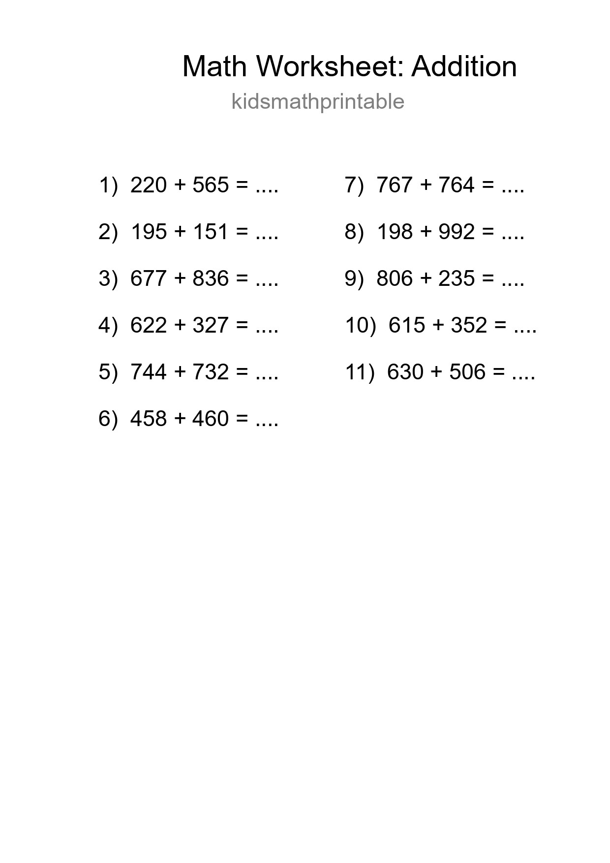 Free 11 Addition Math Worksheet For Grade 5 - Part 67