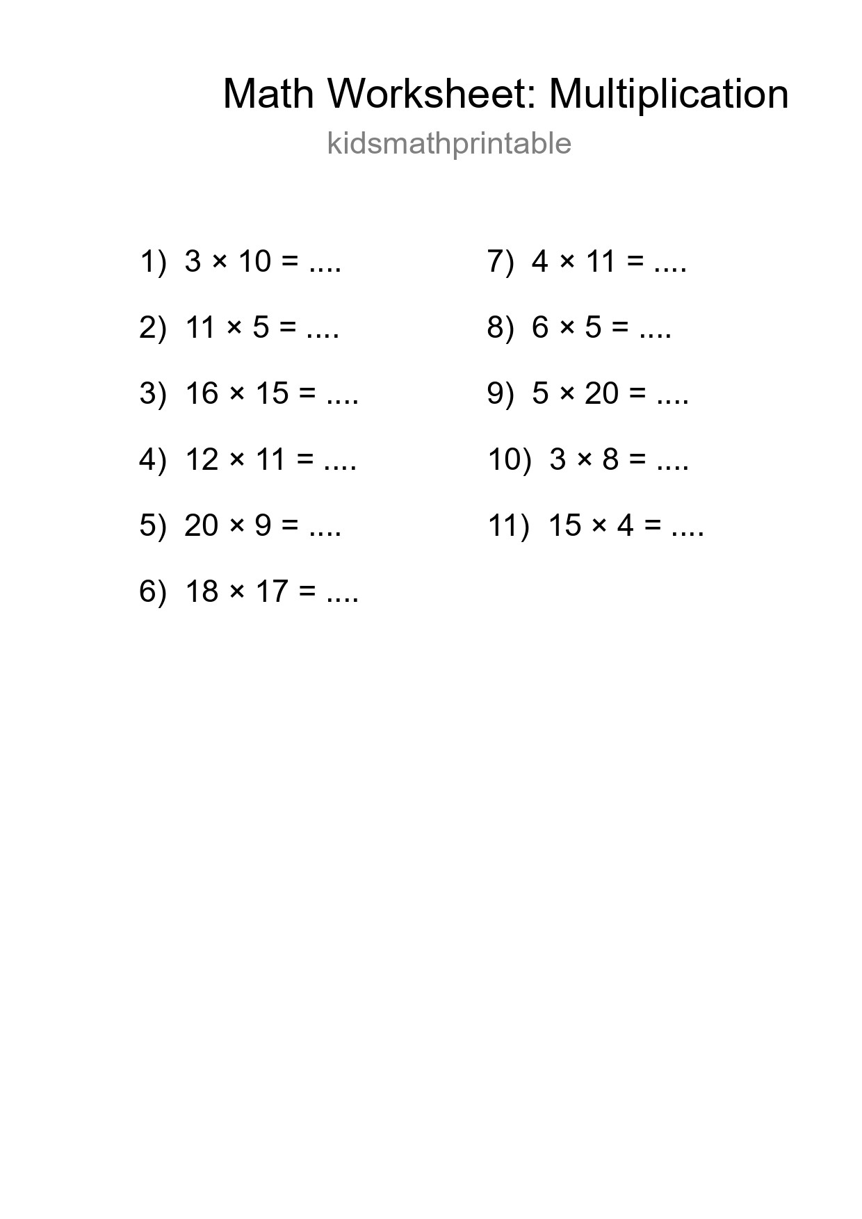 Free 11 Multiplication Math Worksheet For Grade 2 - Part 40