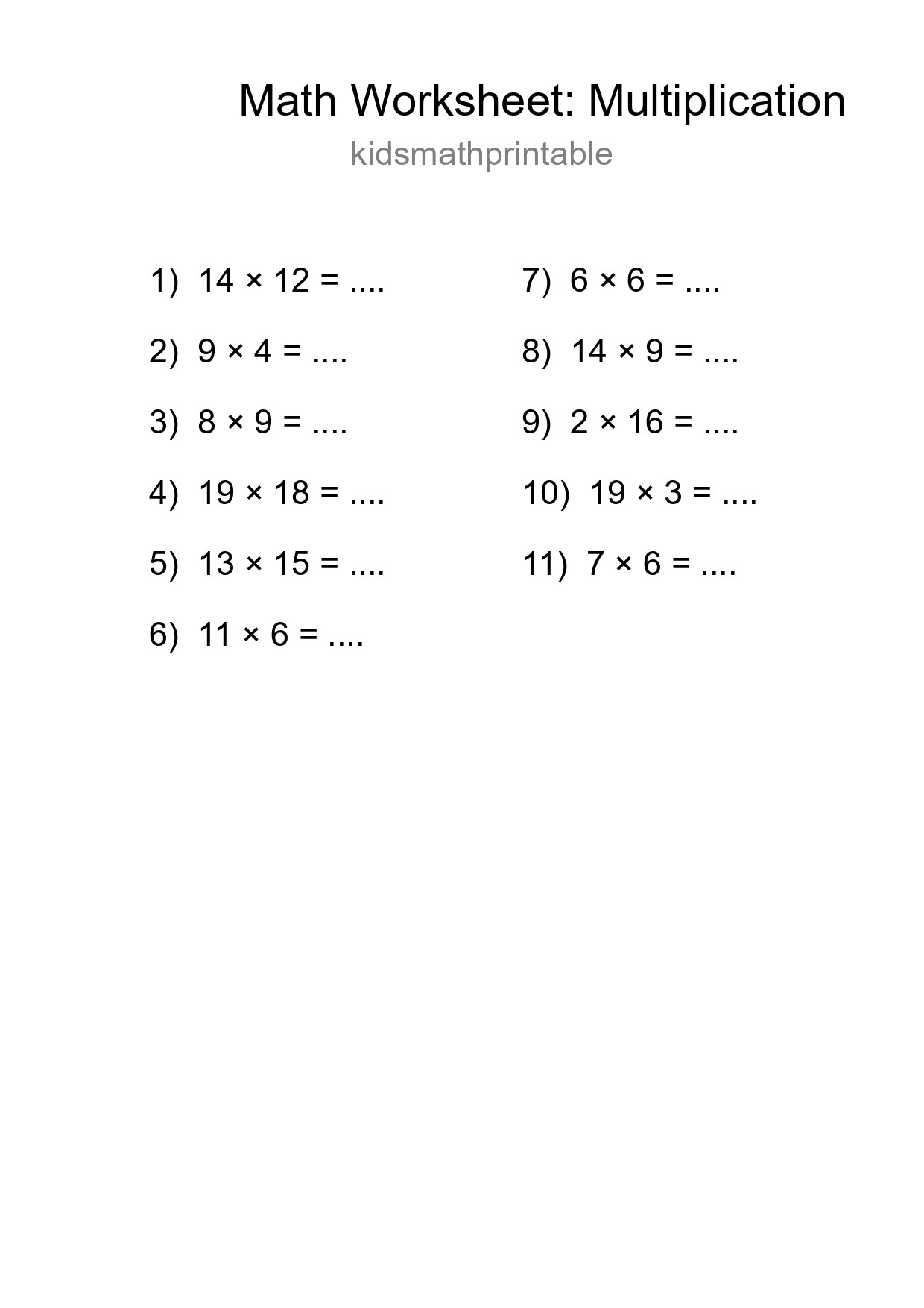 Free 11 Multiplication Math Worksheet For Grade 2 - Part 95