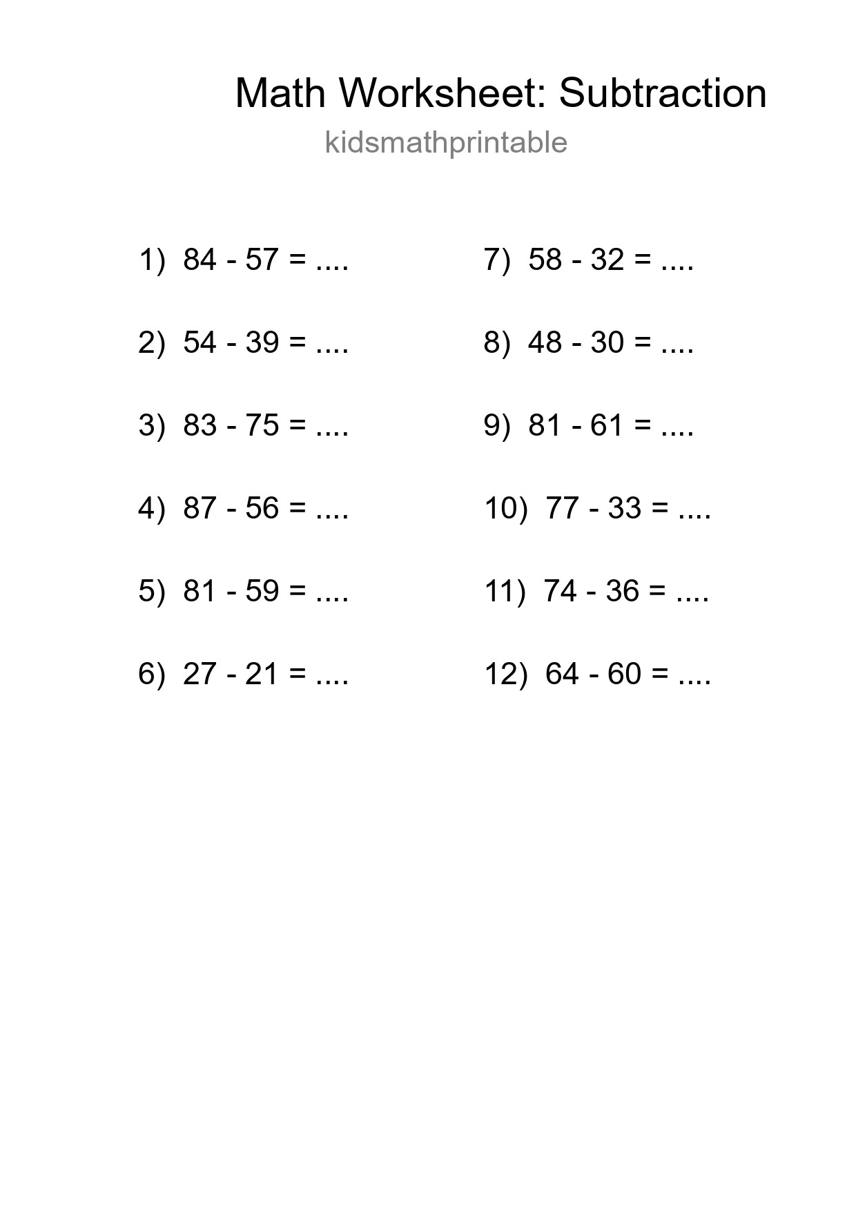 Free 12 Subtraction Math Worksheet For Grade 3 - Part 30