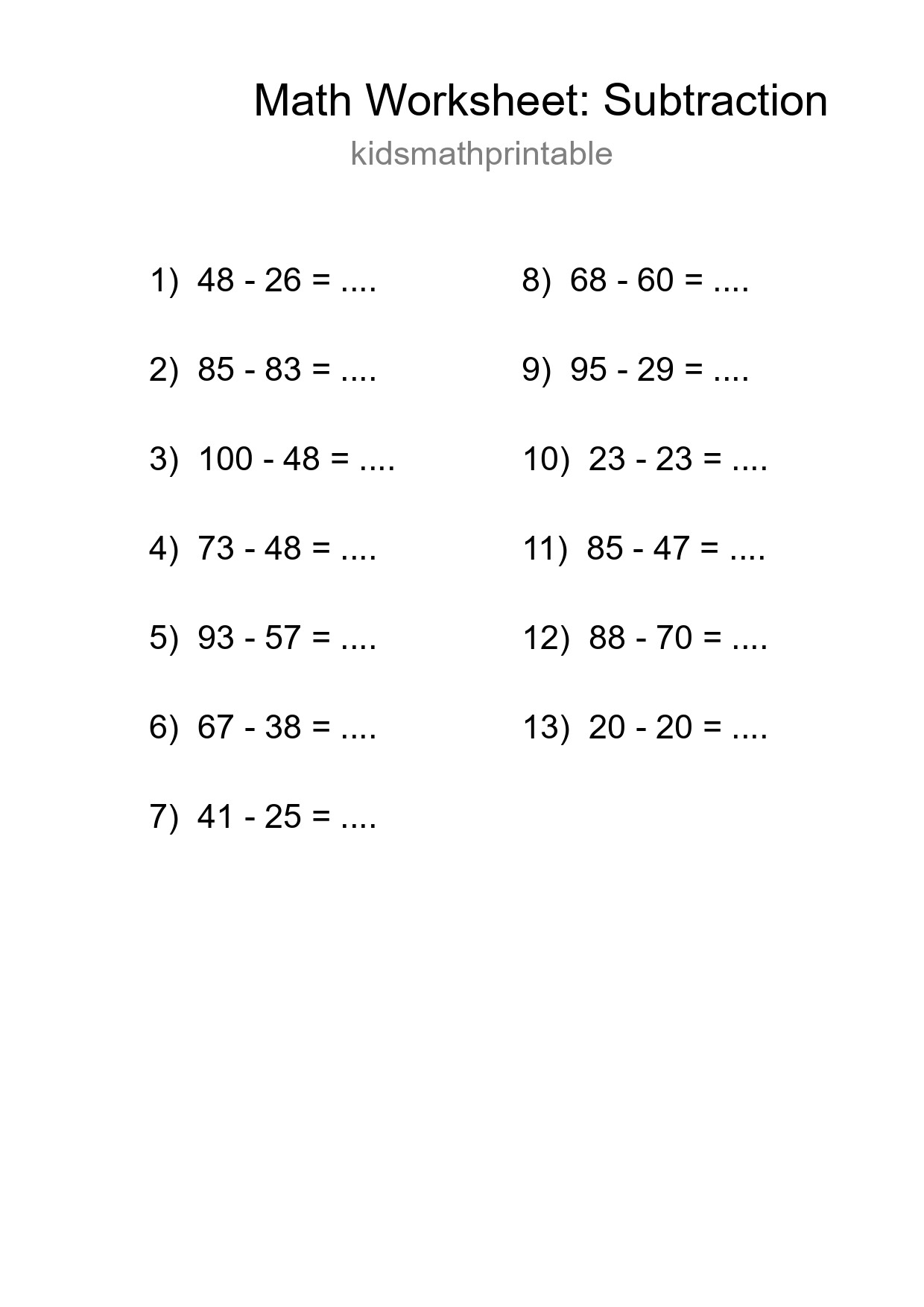 Free 13 Subtraction Math Worksheet For Grade 3 - Part 63