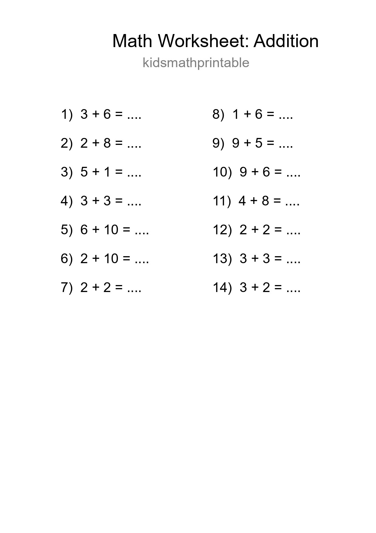 Free 14 Addition Math Worksheet For Grade 1 With Answers - Part 23