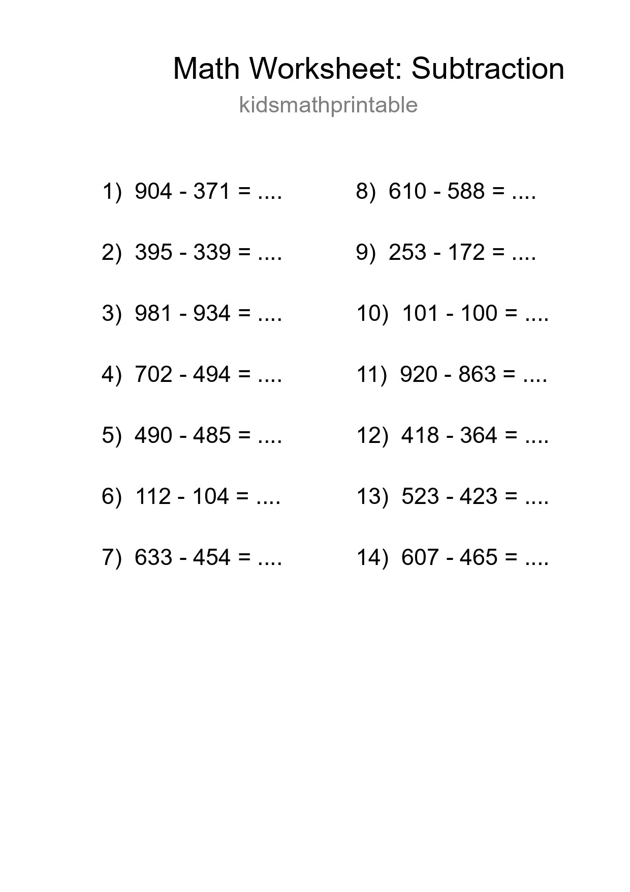 Free 14 Subtraction Math Worksheet For Grade 5 With Answers - Part 74