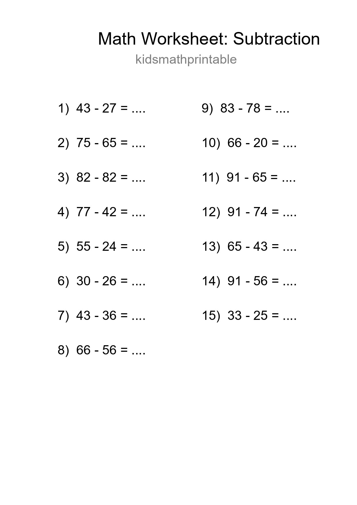 Free 15 Subtraction Math Worksheet For Grade 3 - Part 283