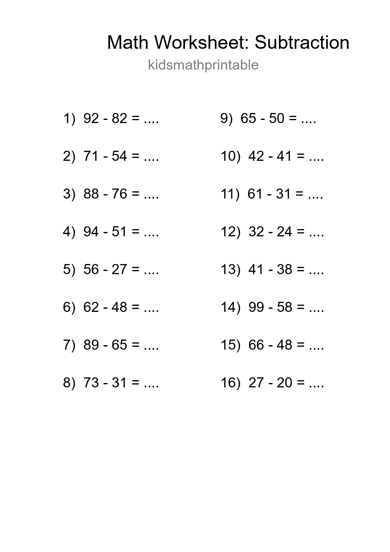 Free 16 Subtraction Math Worksheet For Grade 3 With Answers - Part 41