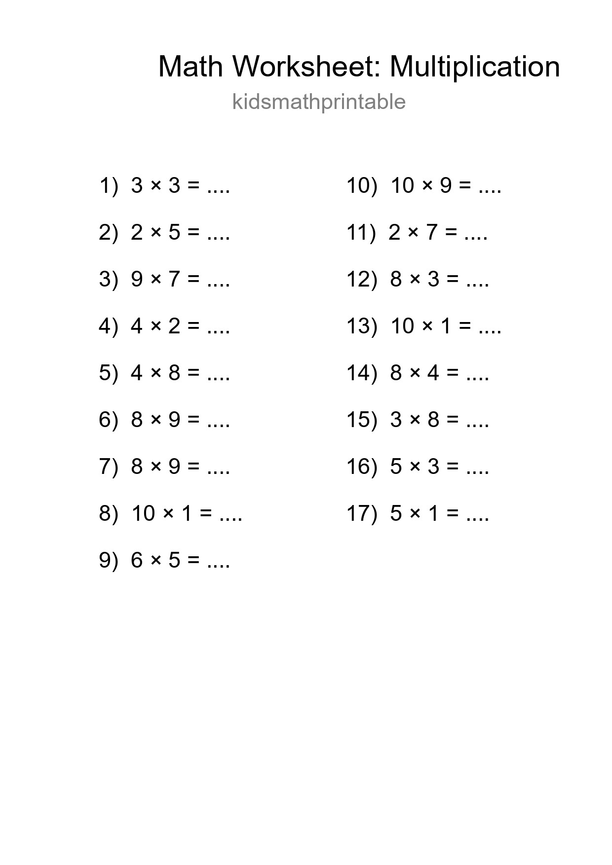 Free 17 Multiplication Math Worksheet For Grade 1 - Part 205