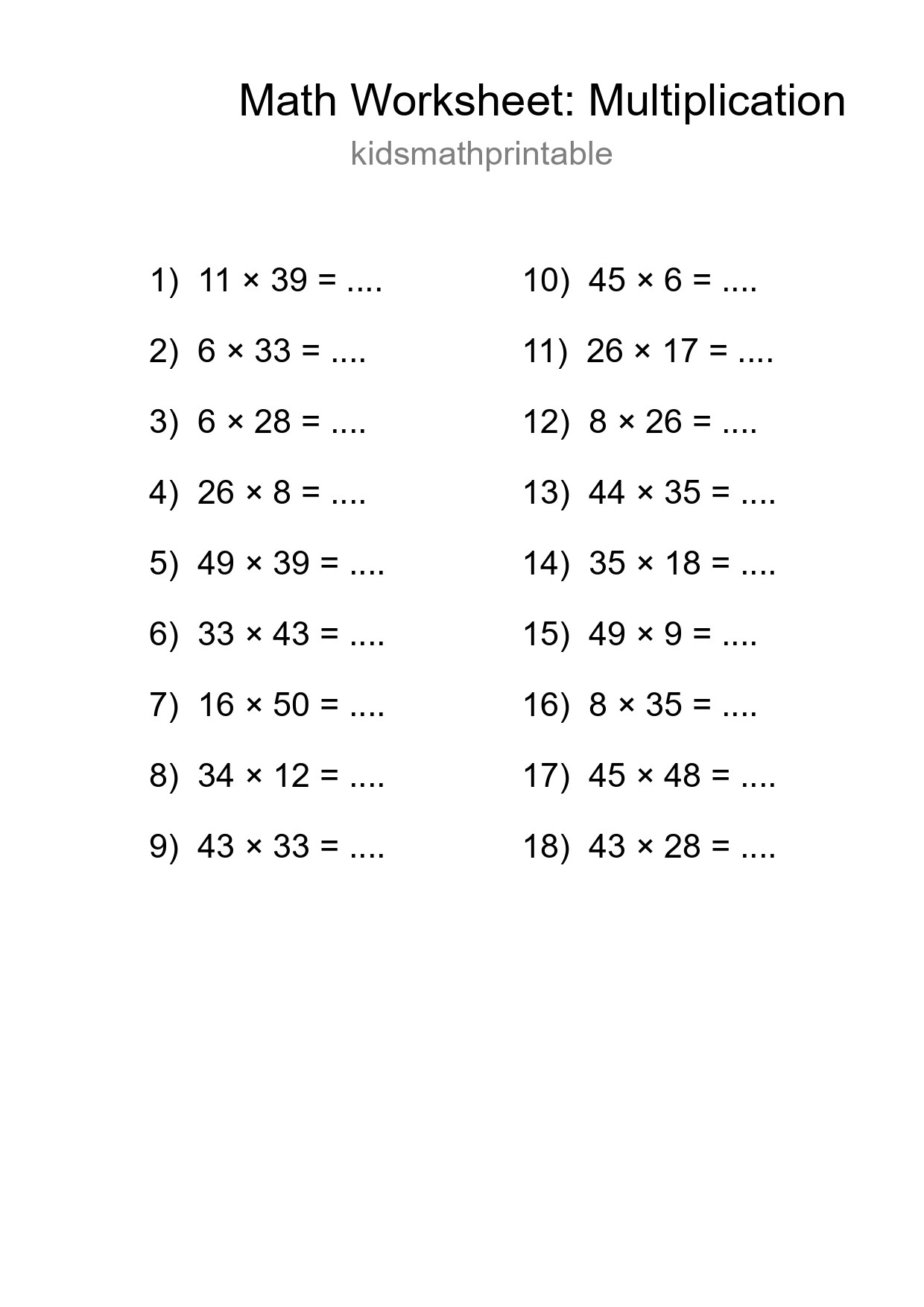 Free 18 Multiplication Math Worksheet For Grade 2 - Part 7