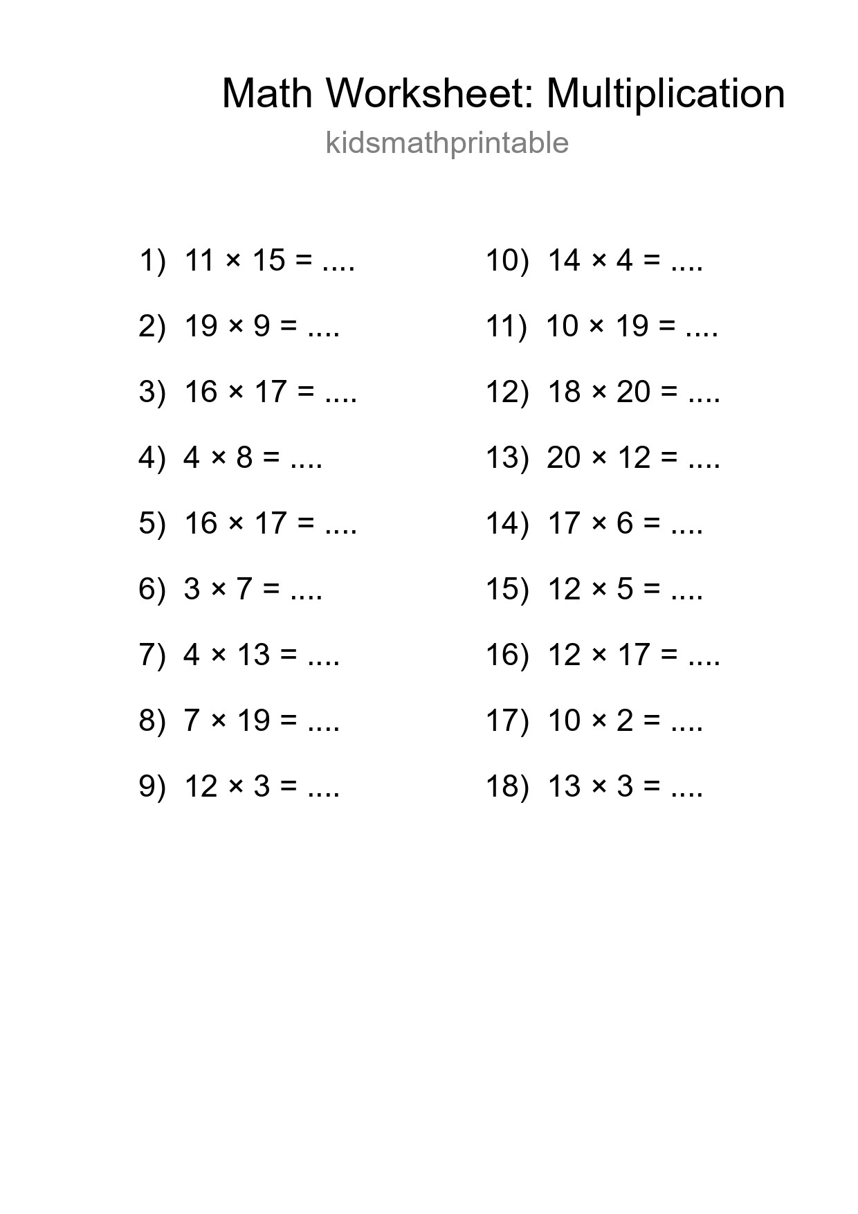 Free 18 Multiplication Math Worksheet For Grade 2 With Answers - Part 282