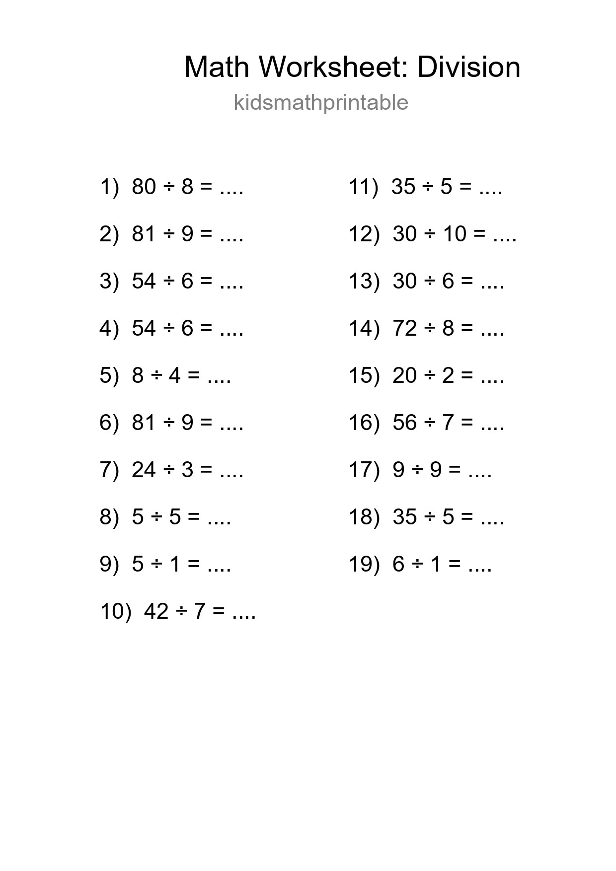 Free 19 Division Math Worksheet For Grade 1 - Part 125