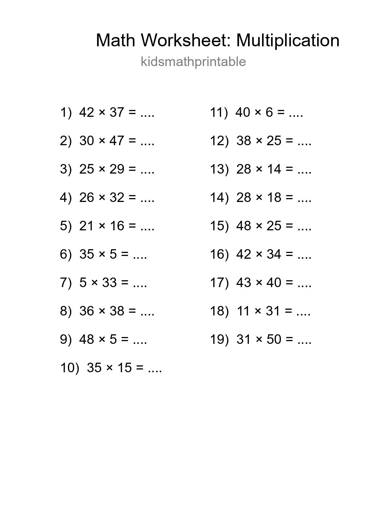 Free 19 Multiplication Math Worksheet For Grade 2 - Part 216