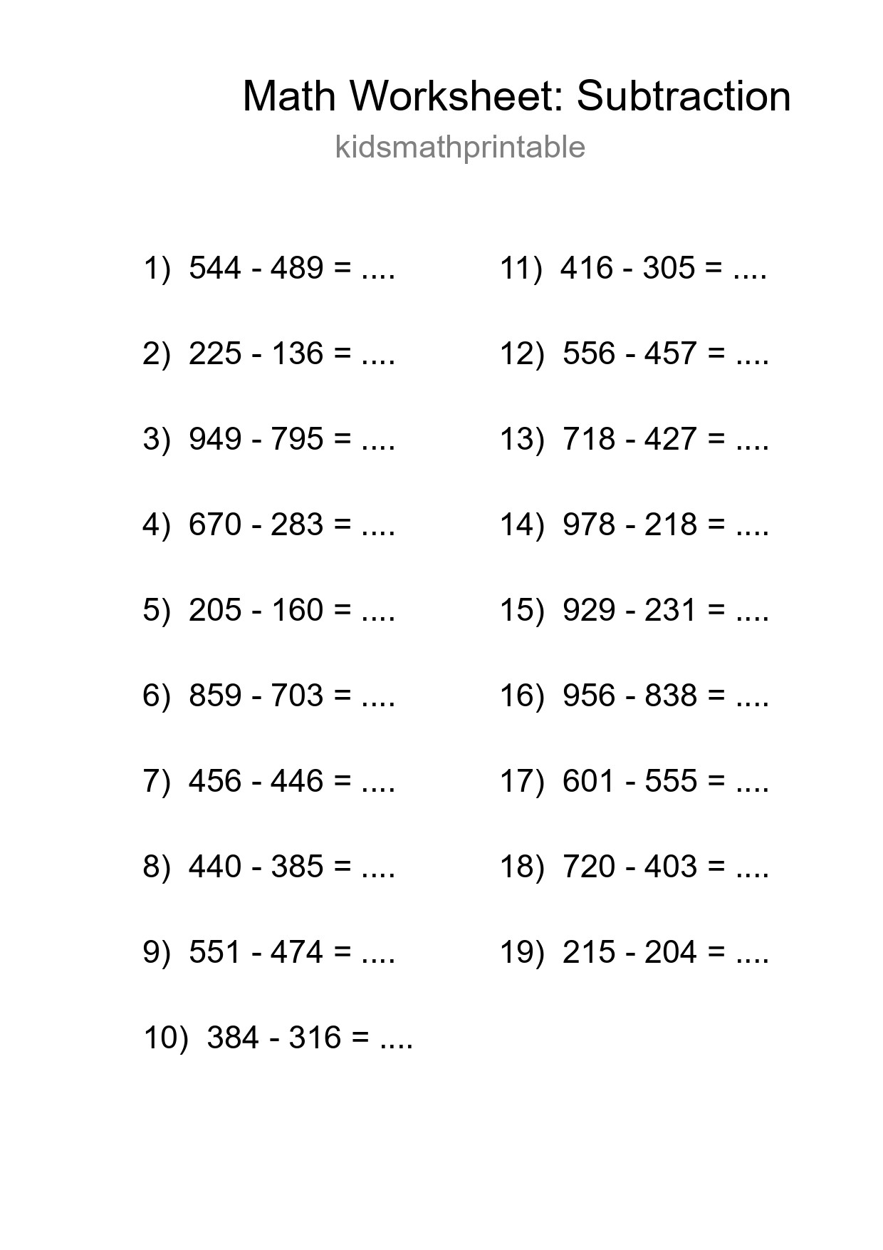 Free 19 Subtraction Math Worksheet For Grade 5 - Part 184