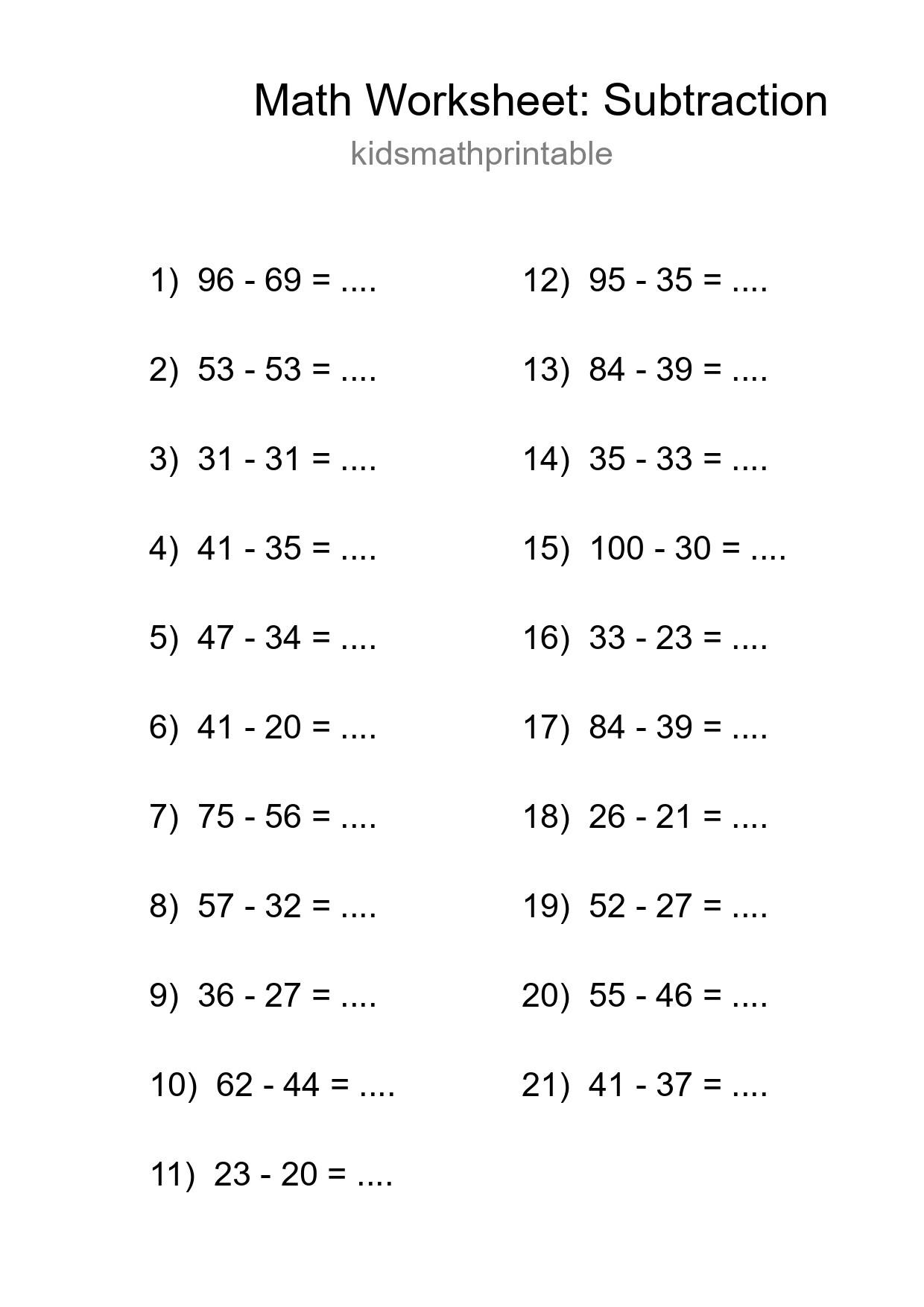 Free 21 Subtraction Math Worksheet For Grade 3 - Part 162
