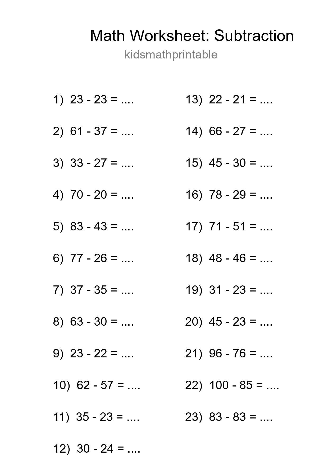 Free 23 Subtraction Math Worksheet For Grade 3 - Part 173