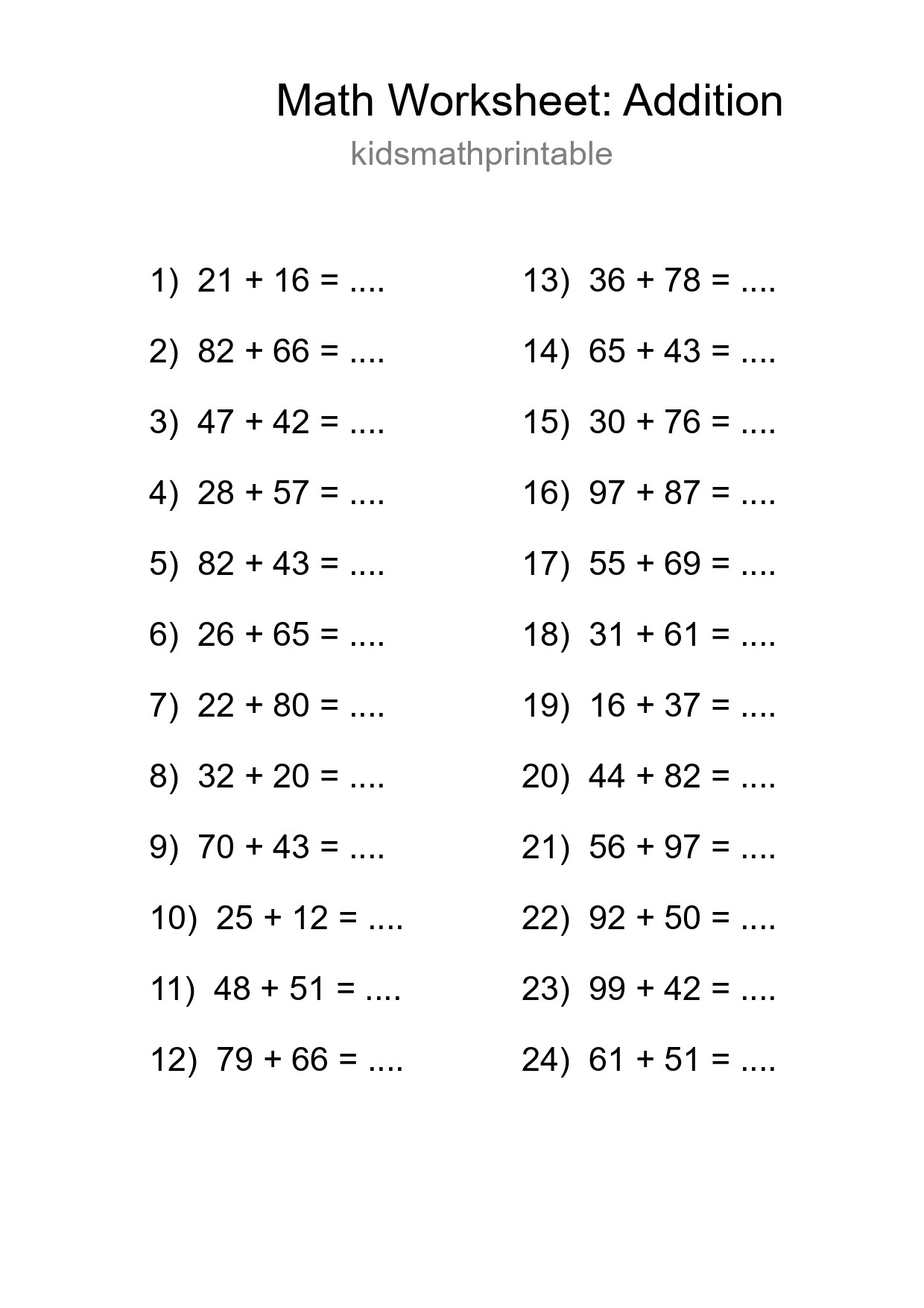 Free 24 Addition Math Worksheet For Grade 3 With Answers - Part 287
