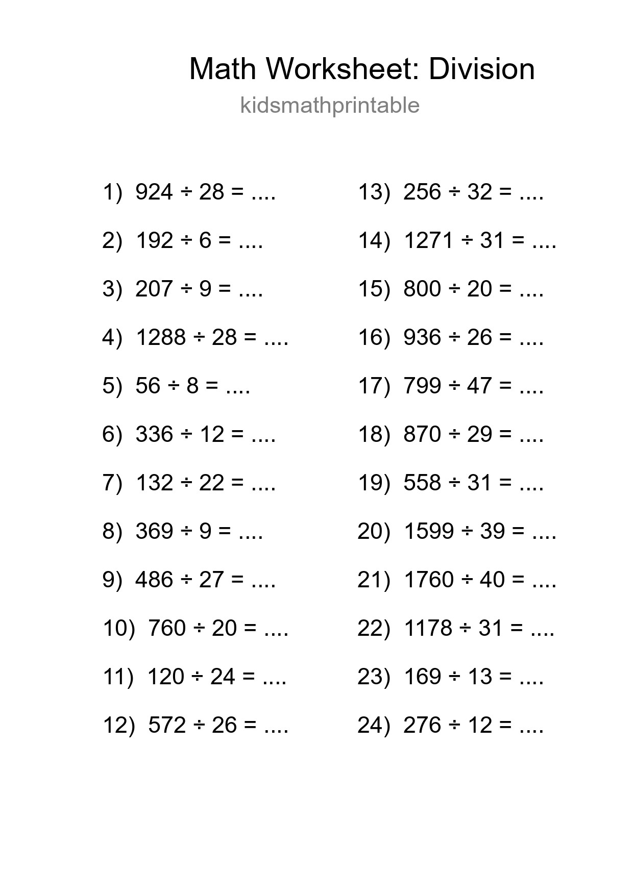 Free 24 Division Math Worksheet For Grade 2 - Part 257