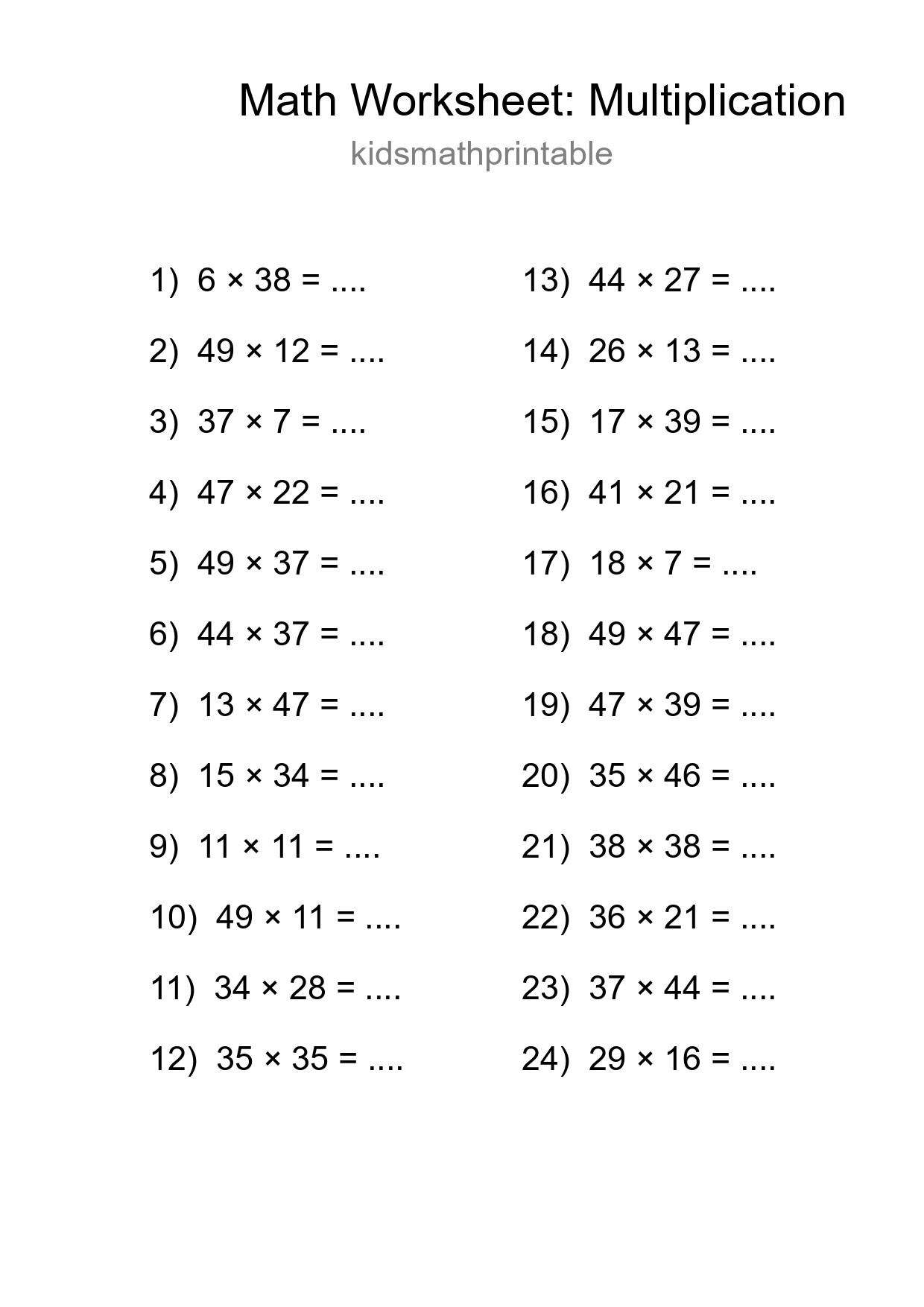 Free 24 Multiplication Math Worksheet For Grade 2 With Answers - Part 260