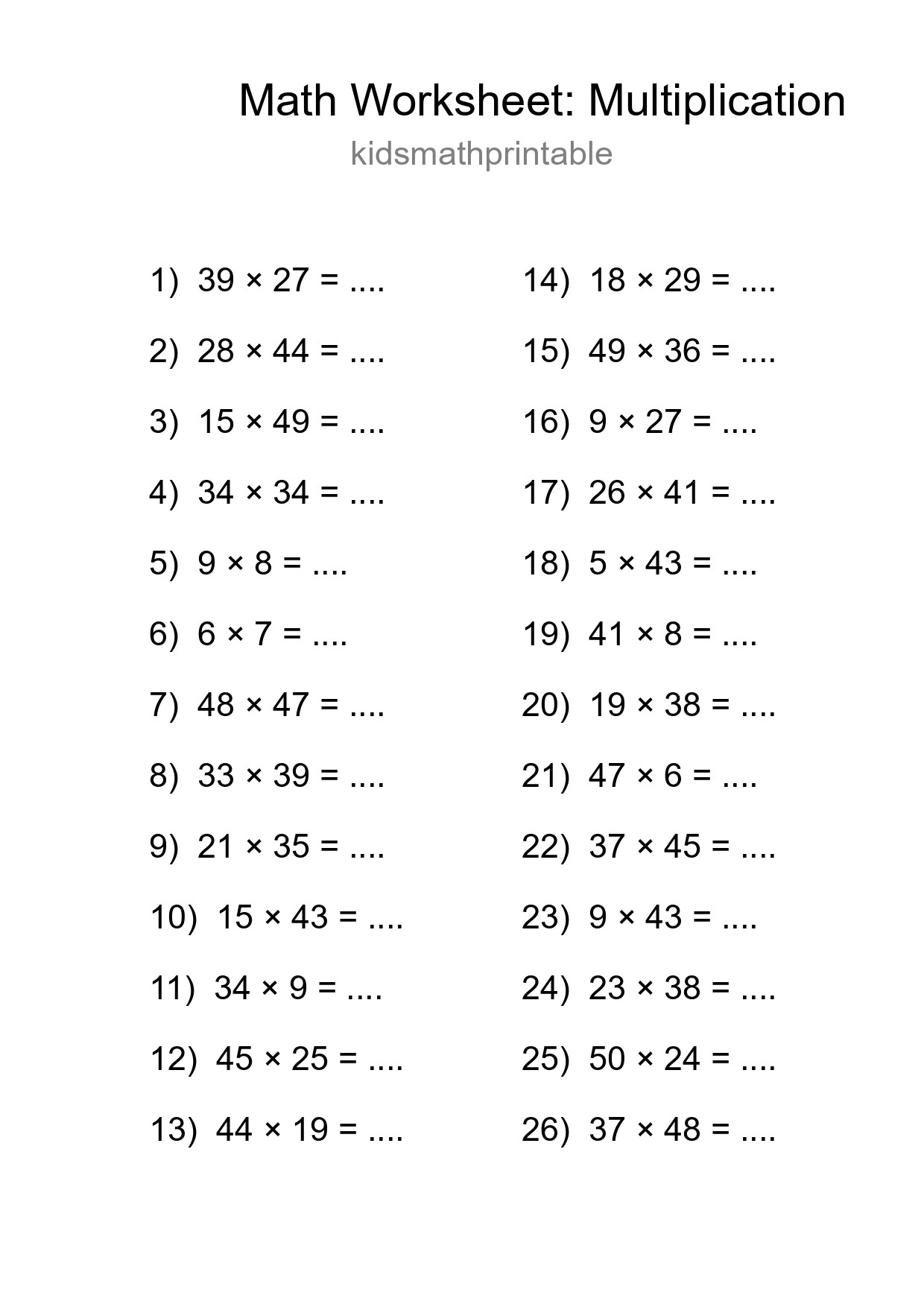 Free 26 Multiplication Math Worksheet For Grade 2 - Part 139