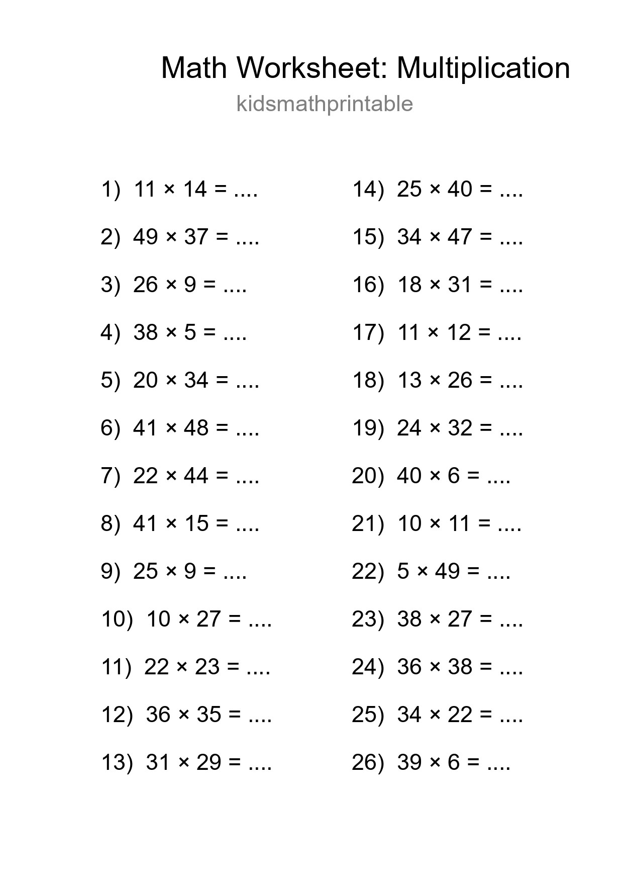 Free 26 Multiplication Math Worksheet For Grade 2 - Part 51