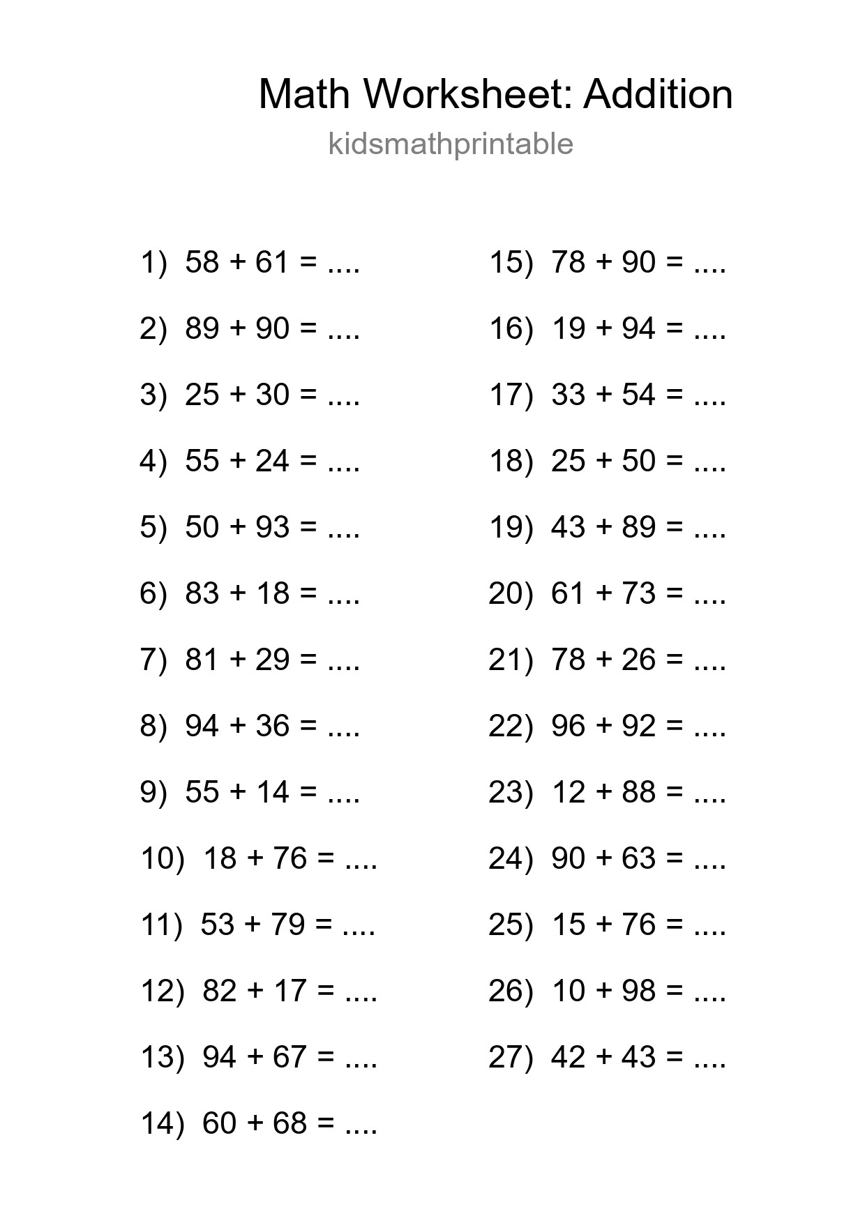 Free 27 Addition Math Worksheet For Grade 3 With Answers - Part 221