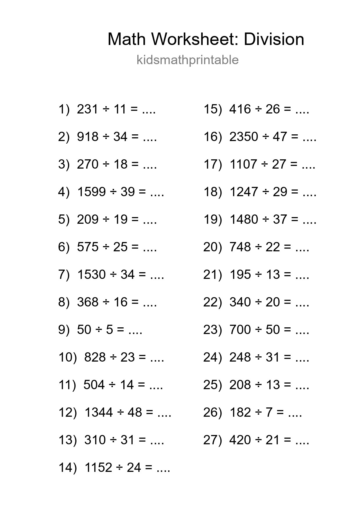 Free 27 Division Math Worksheet For Grade 2 - Part 224