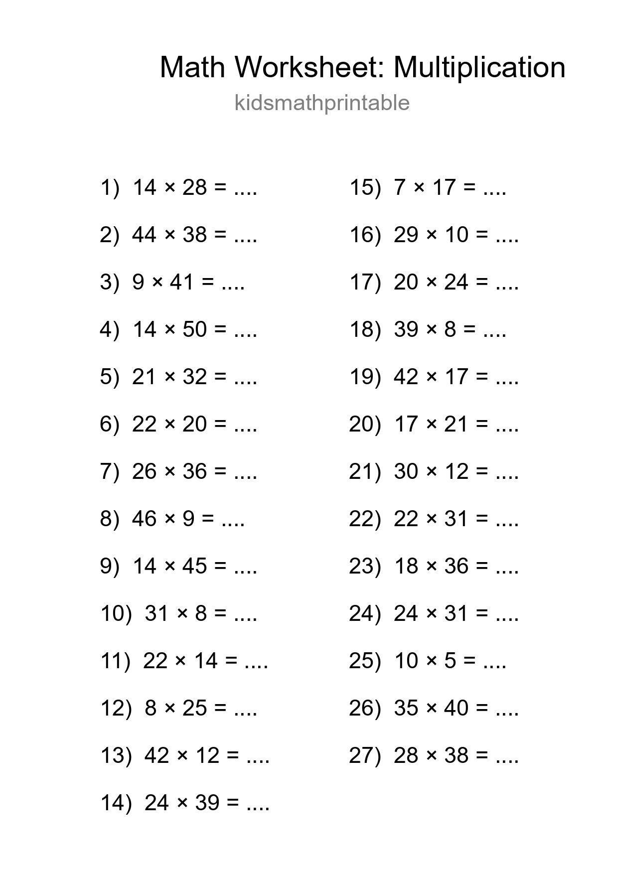 Free 27 Multiplication Math Worksheet For Grade 2 With Answers - Part 238