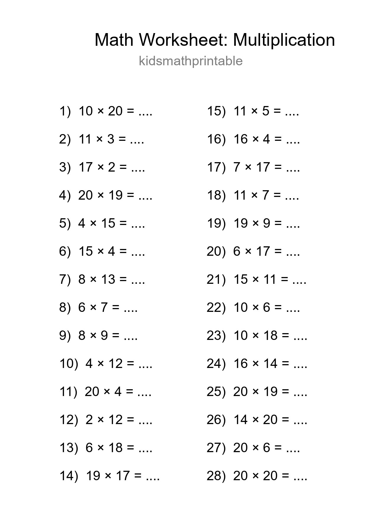 Free 28 Multiplication Math Worksheet For Grade 2 - Part 183