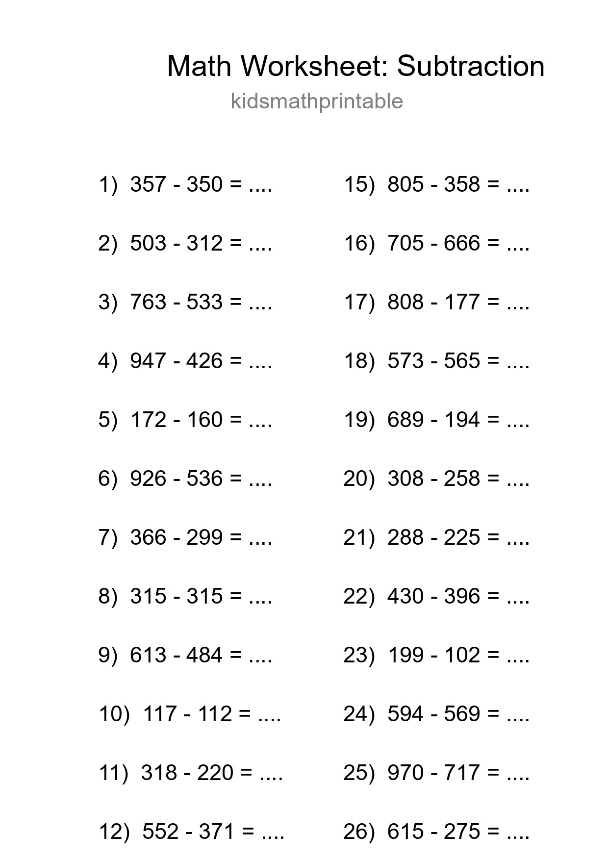 Free 28 Subtraction Math Worksheet For Grade 5 - Part 261