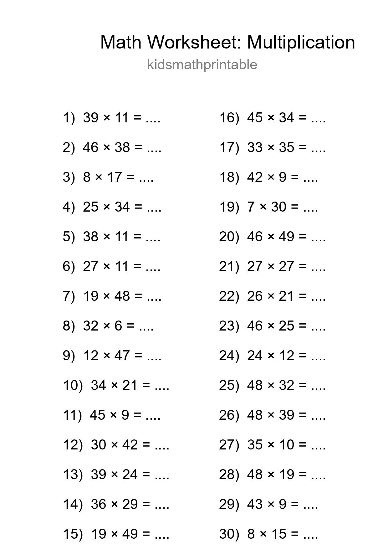 Free 30 Multiplication Math Worksheet For Grade 2 - Part 128