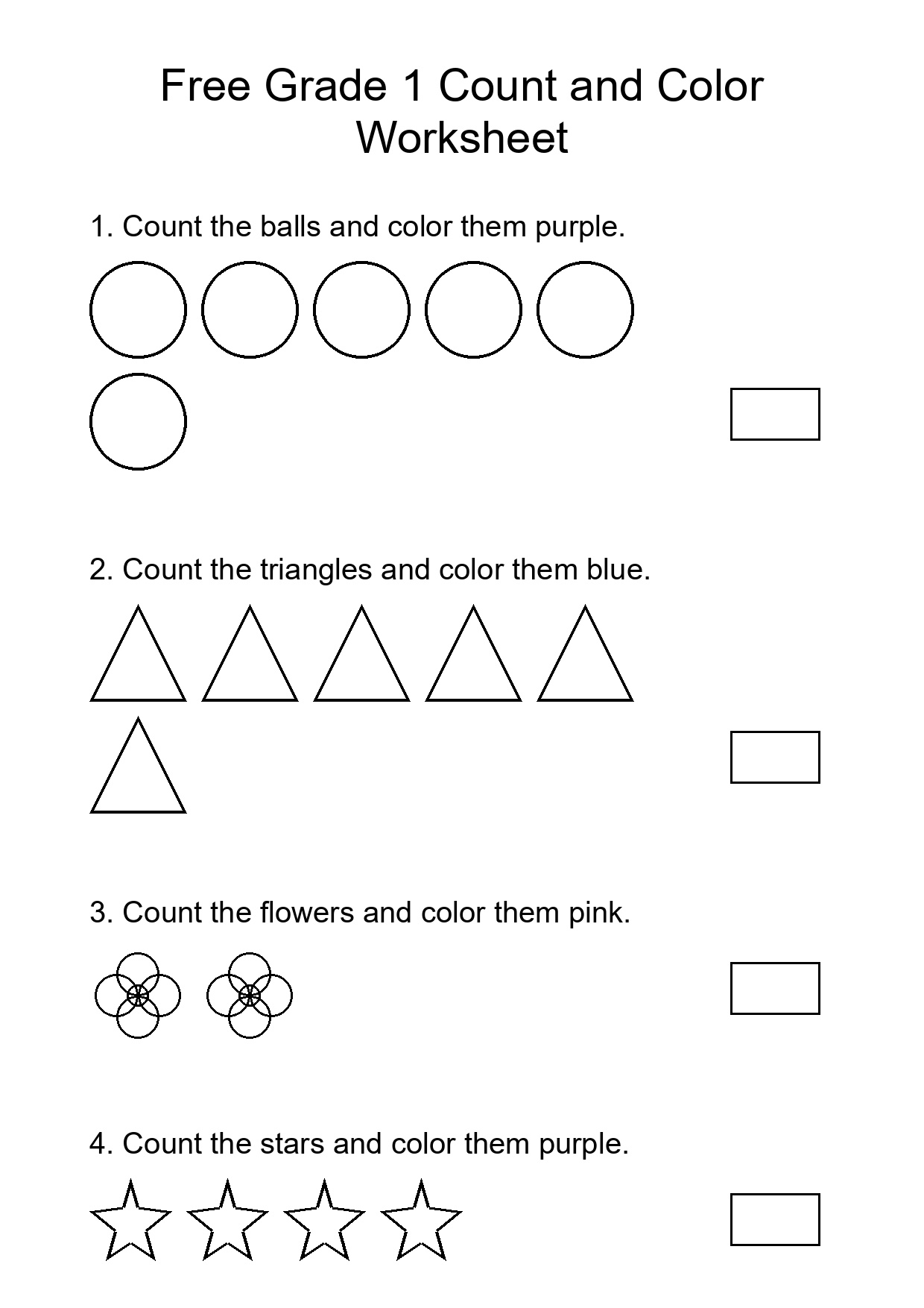 Free Grade 1 Count and Color Worksheet