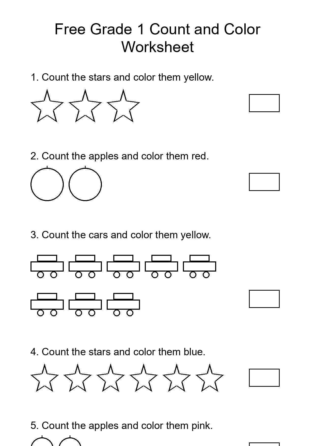 Free Grade 1 Count and Color Worksheet