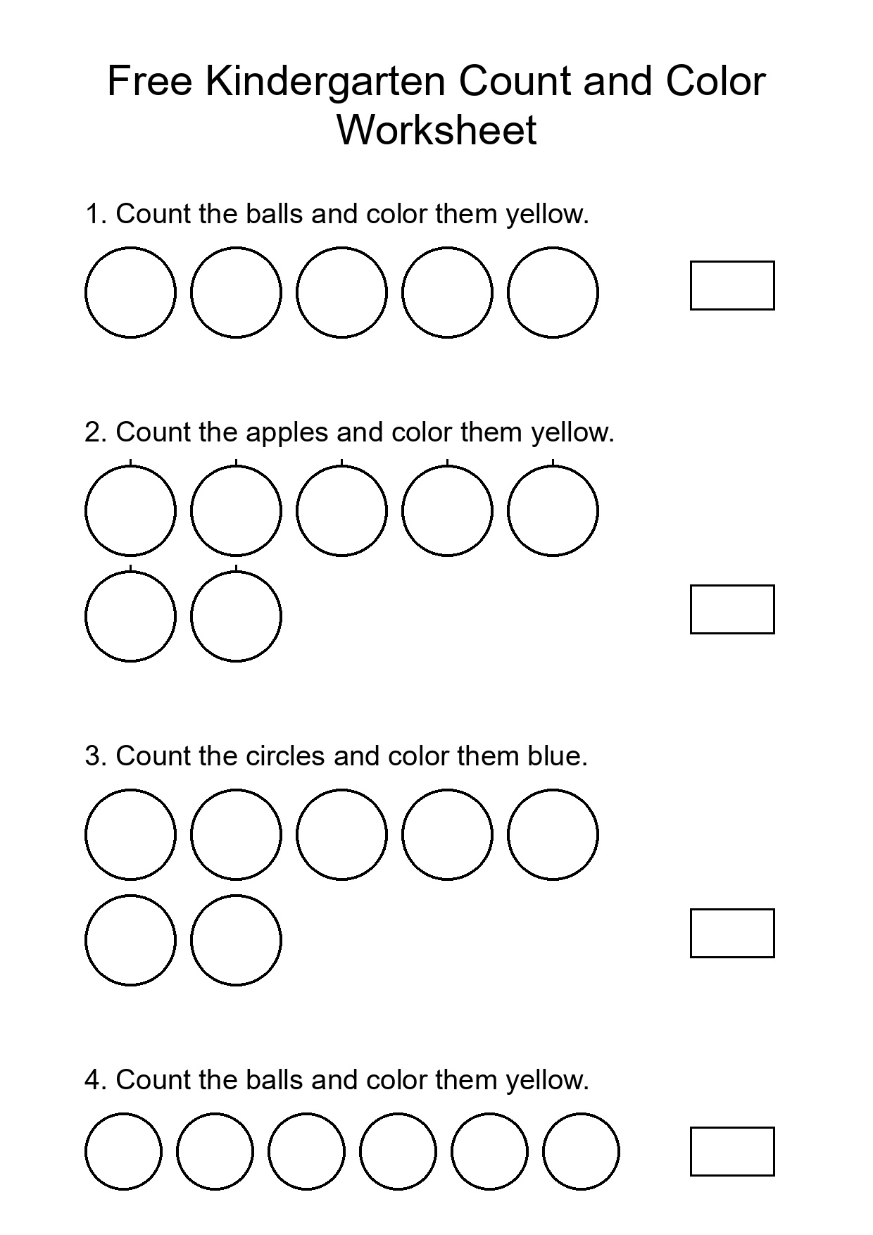 Free Kindergarten Count and Color Worksheet
