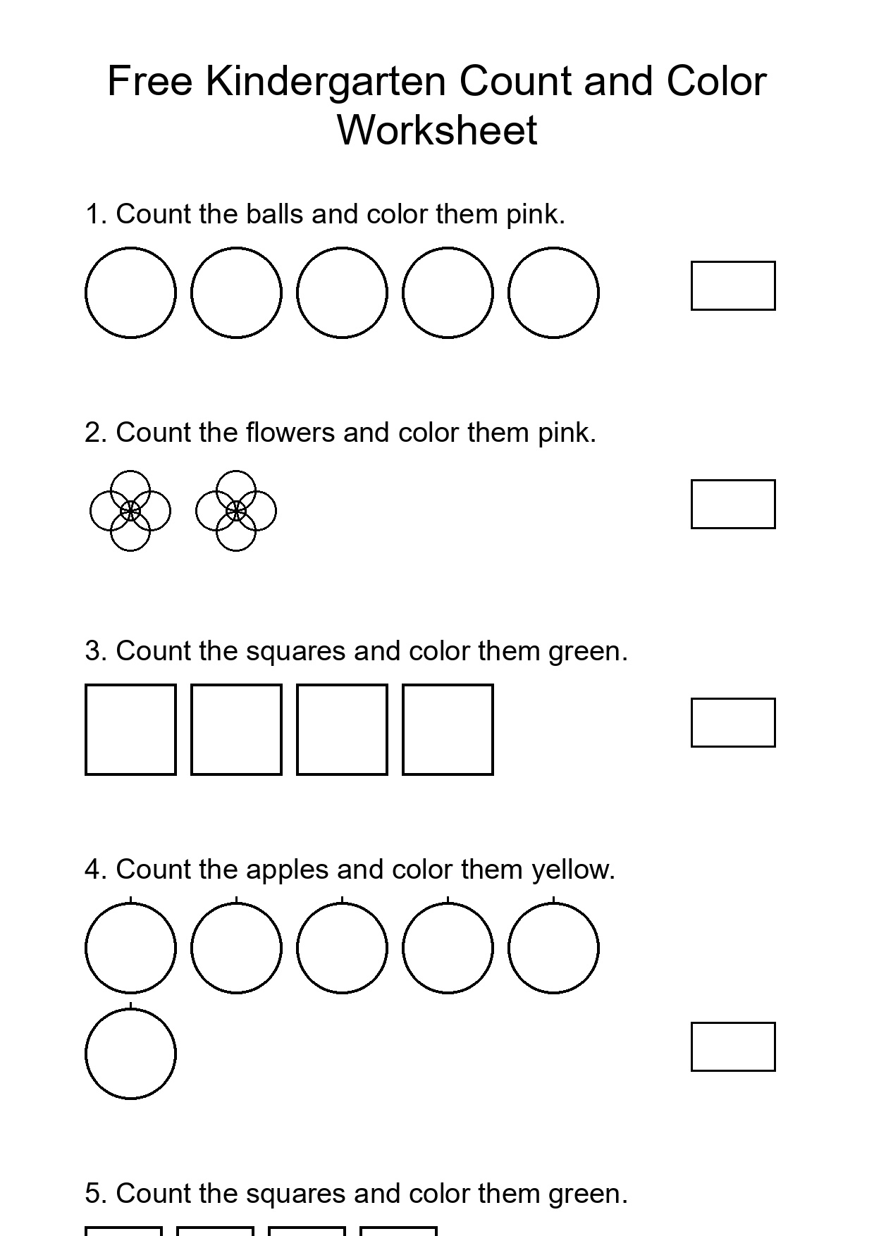Free Kindergarten Count and Color Worksheet