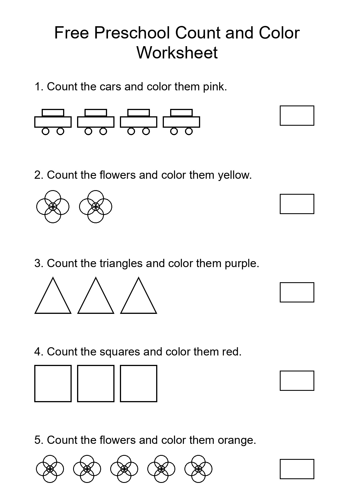Free Preschool Count and Color Worksheet