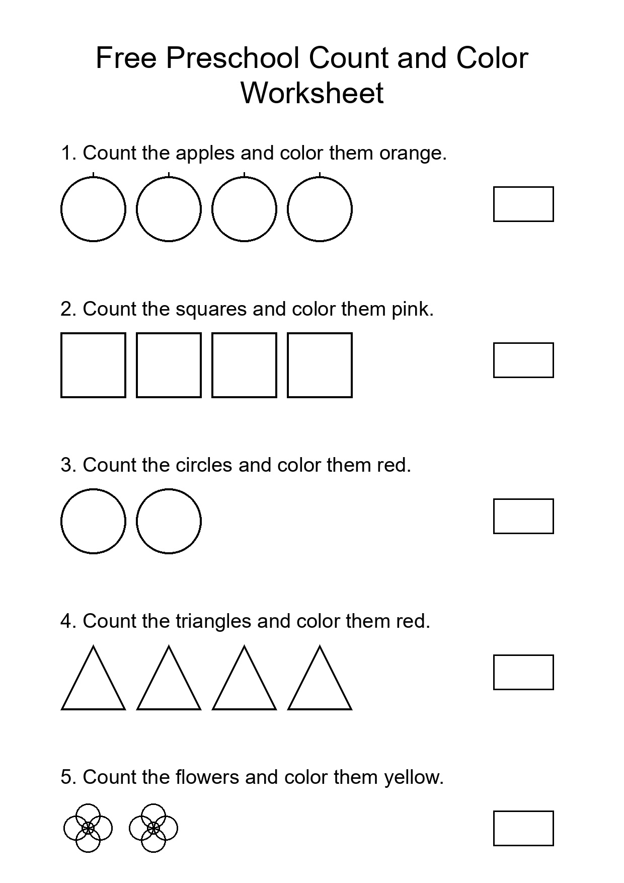 Free Preschool Count and Color Worksheet