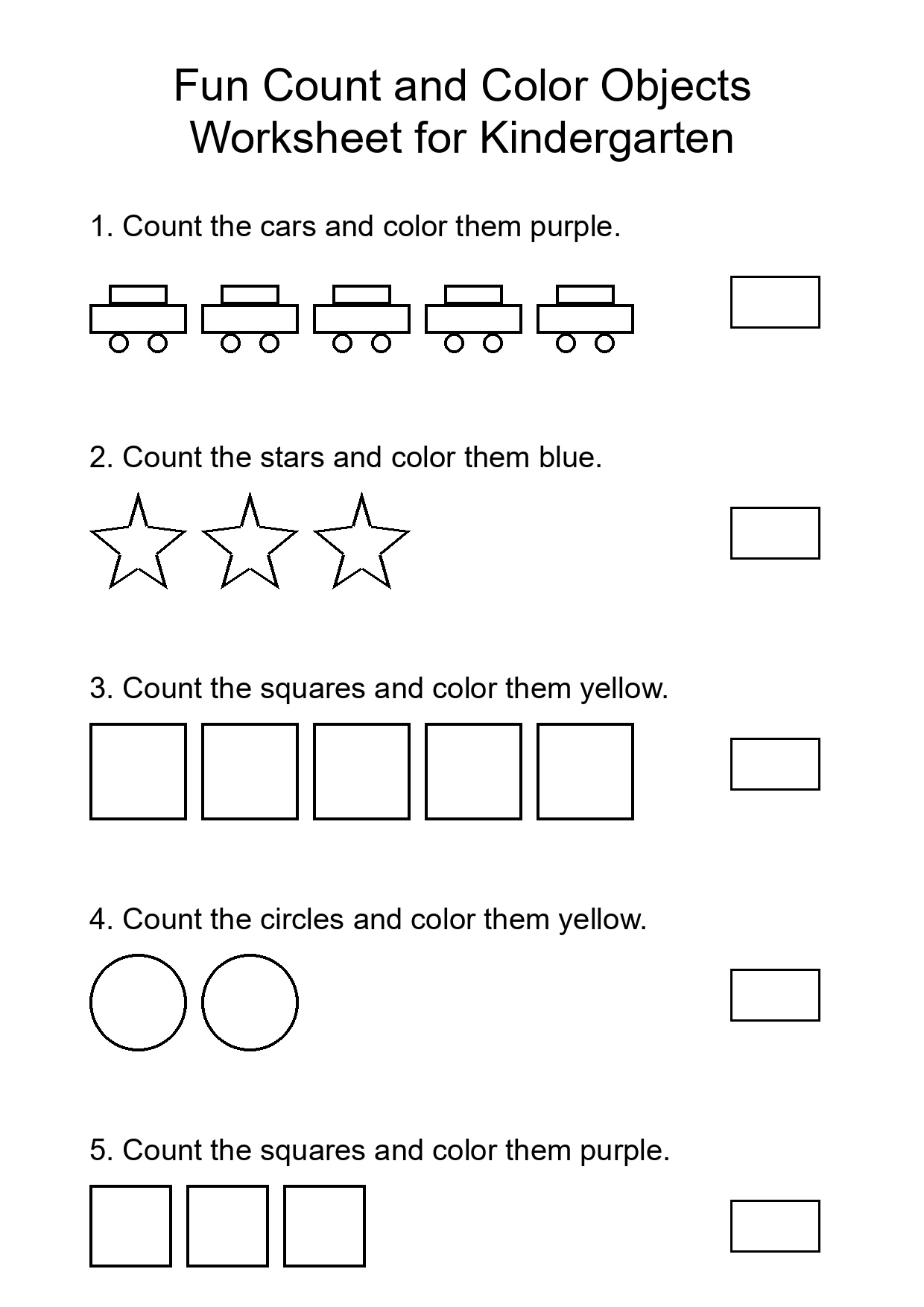 Fun Count and Color Objects Worksheet for Kindergarten