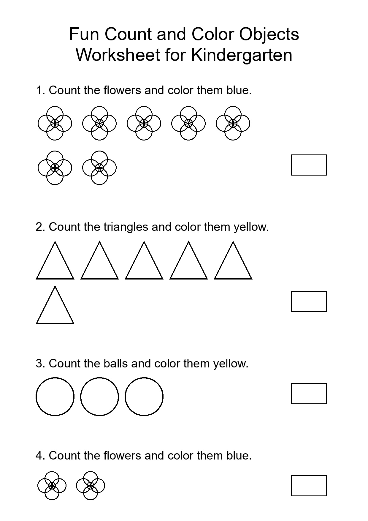 Fun Count and Color Objects Worksheet for Kindergarten