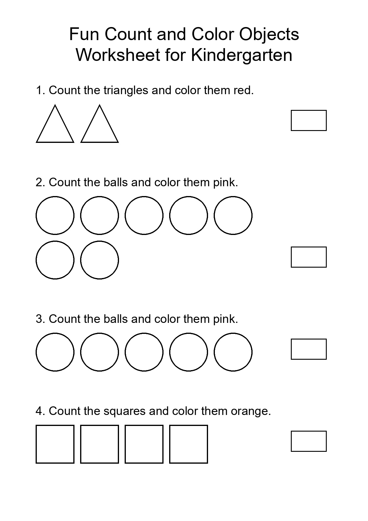 Fun Count and Color Objects Worksheet for Kindergarten