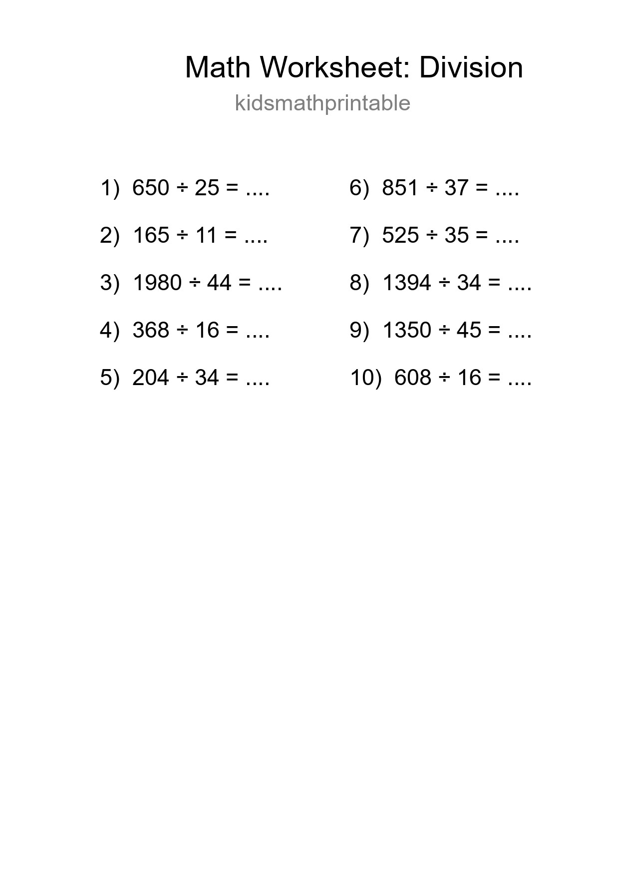 Grade 2 Division Practice Worksheet (10 Problems) - Part 169