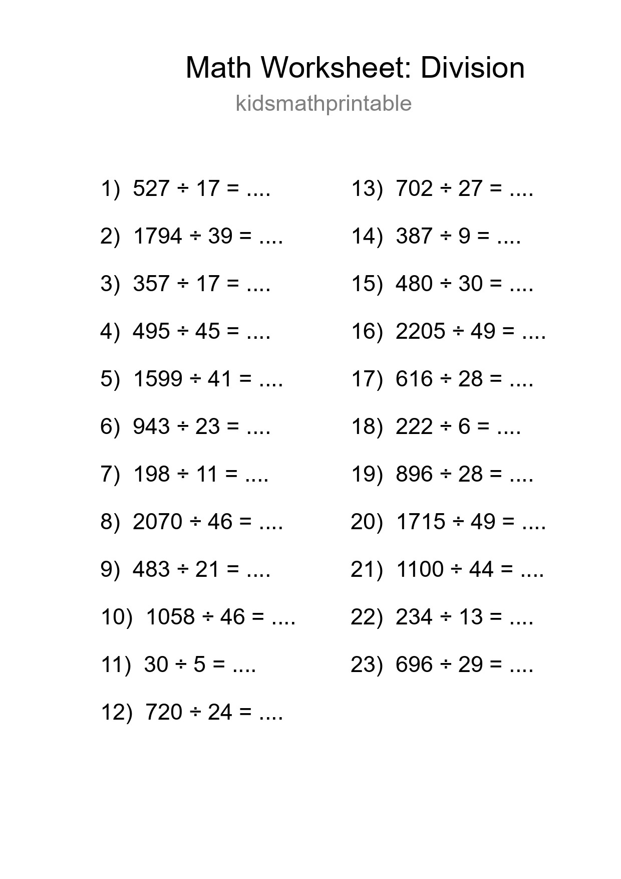 Grade 2 Division Practice Worksheet (23 Problems) - Part 114