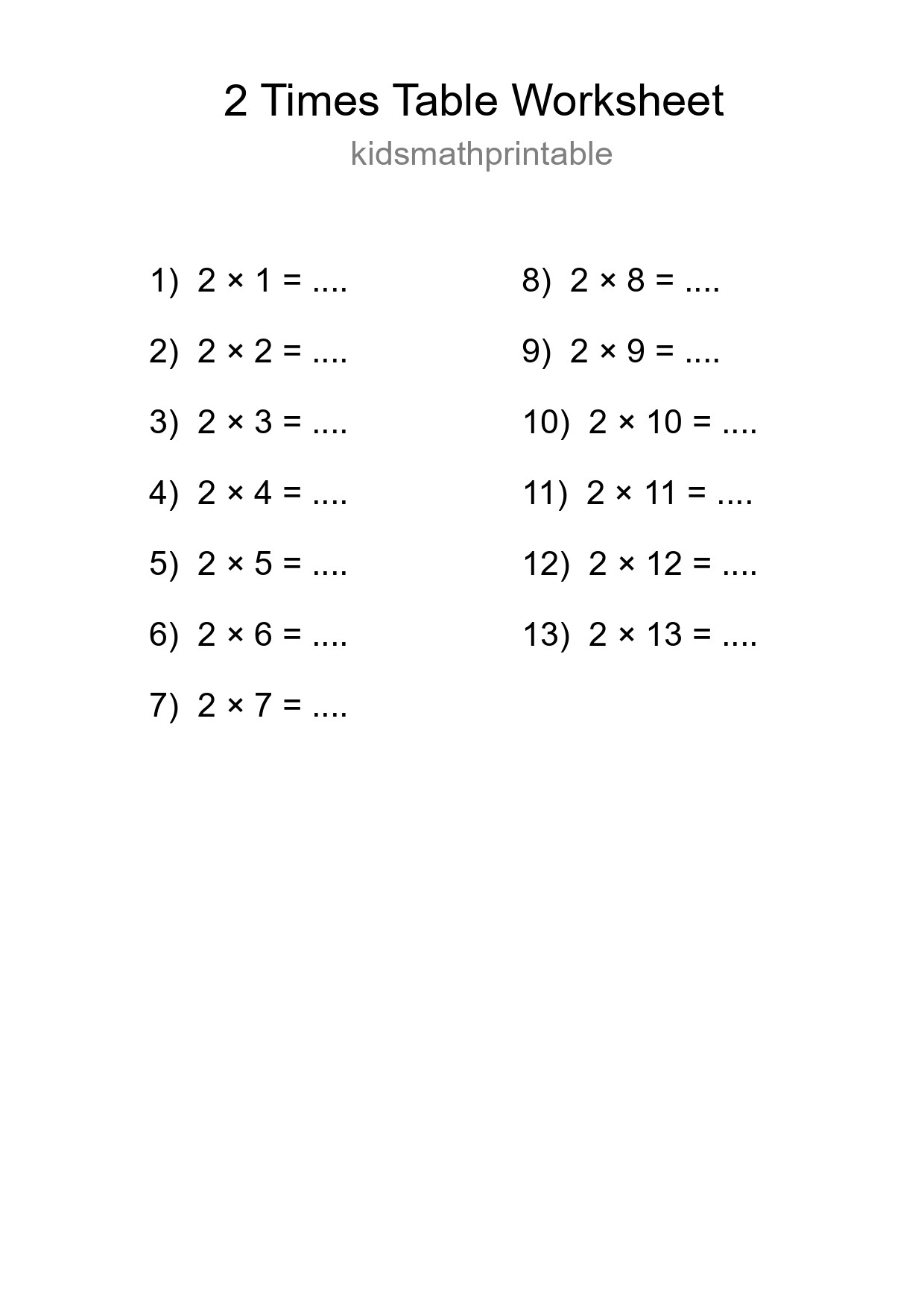 Grade 2 Multiplication Table 2 Practice - Part 108