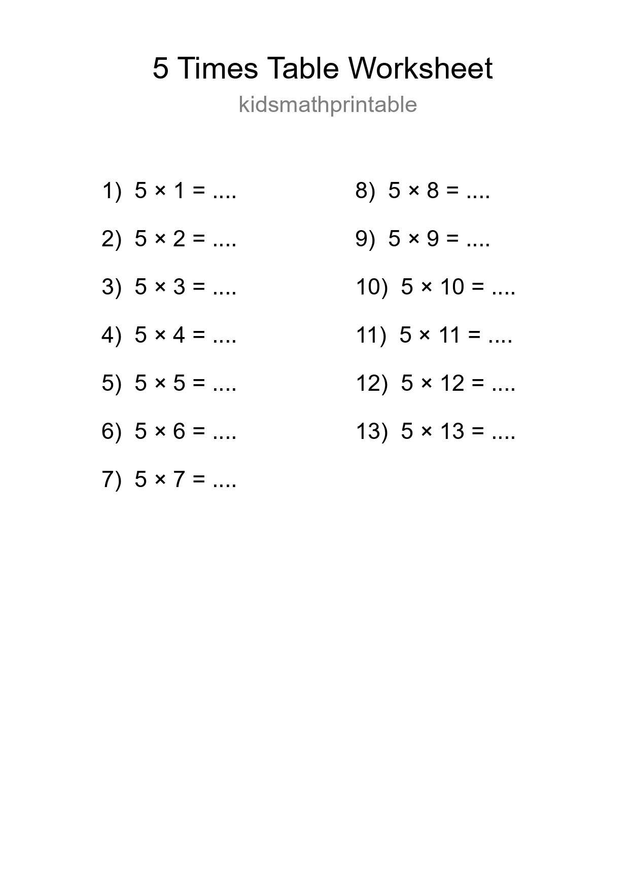 Grade 2 Multiplication Table 5 Practice - Part 64