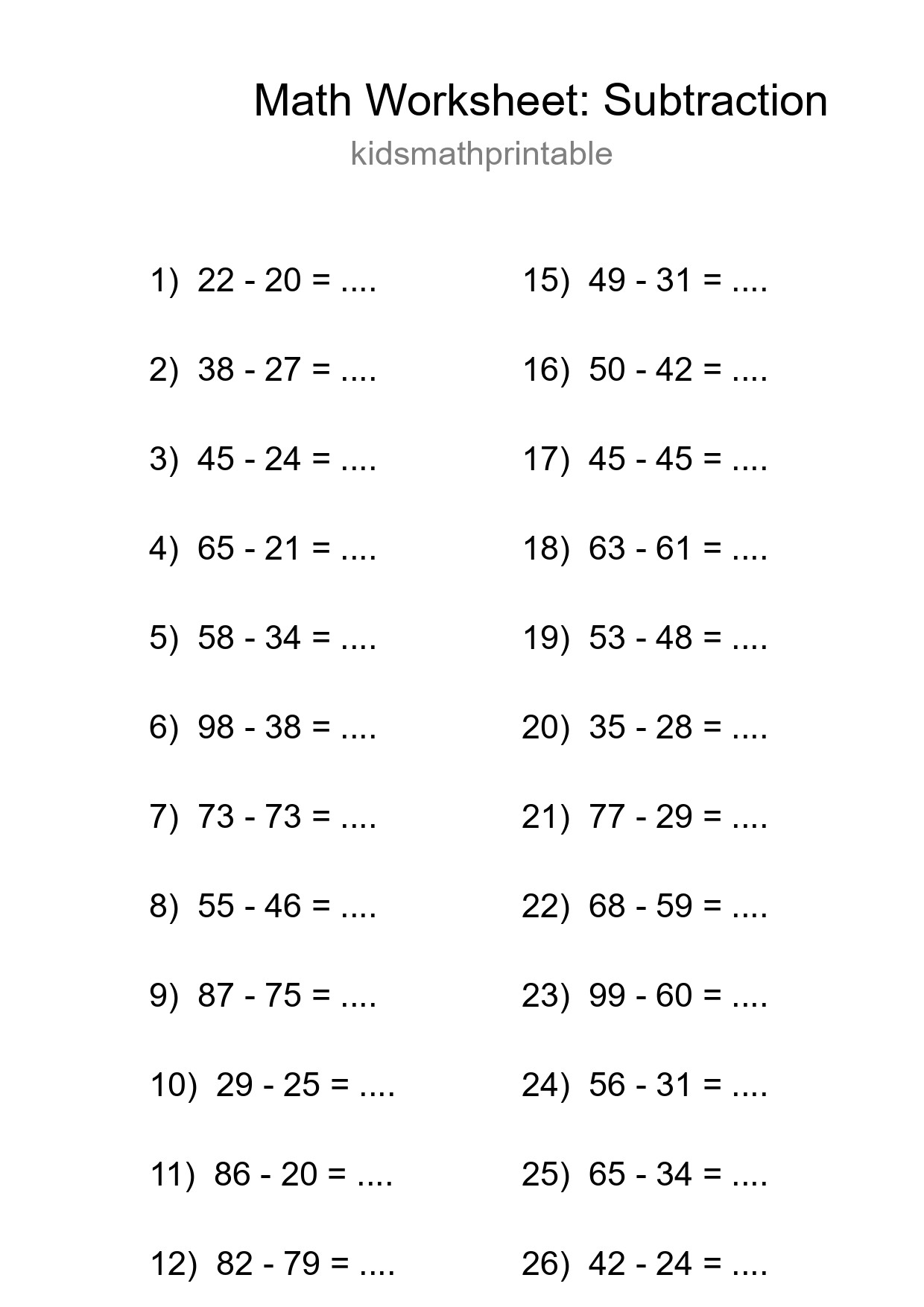 Grade 3 Subtraction Practice Worksheet (27 Problems) - Part 140